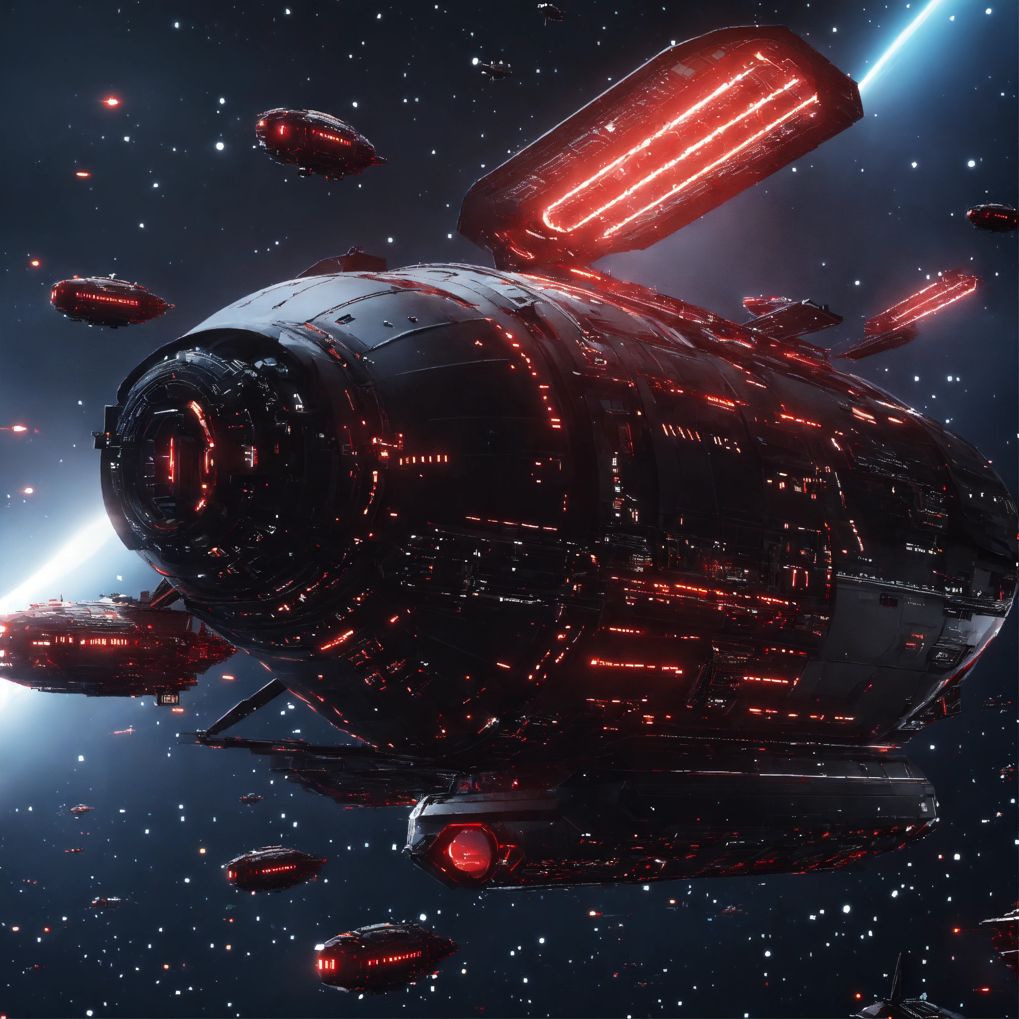 Lexica - Zoom out on fleet of long black insect like organic space ...