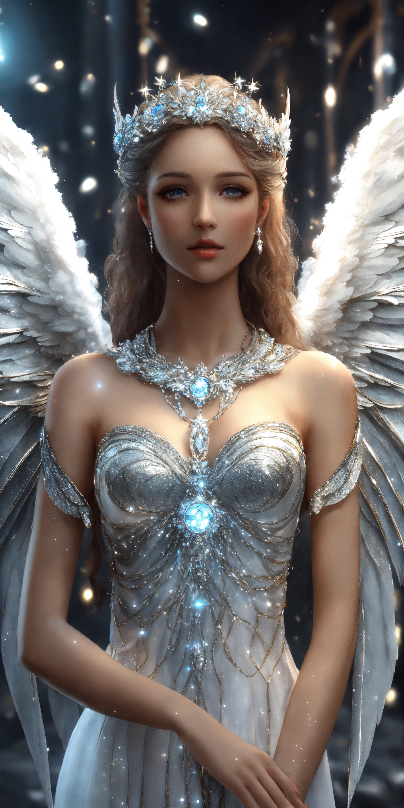 Lexica - Beautiful and perfect angel avatar woman with white and silver ...