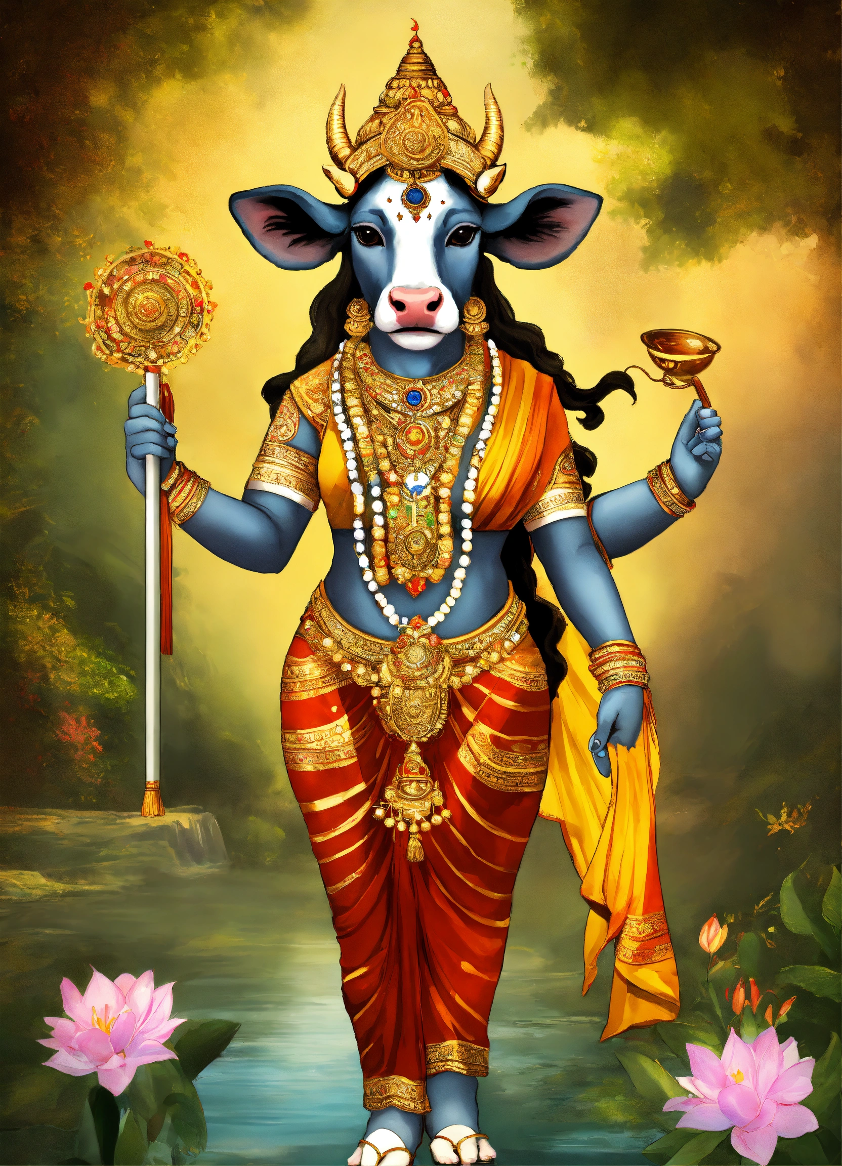 Lexica - The hindu cow goddess Kamadhenu, digital art, ancient painting