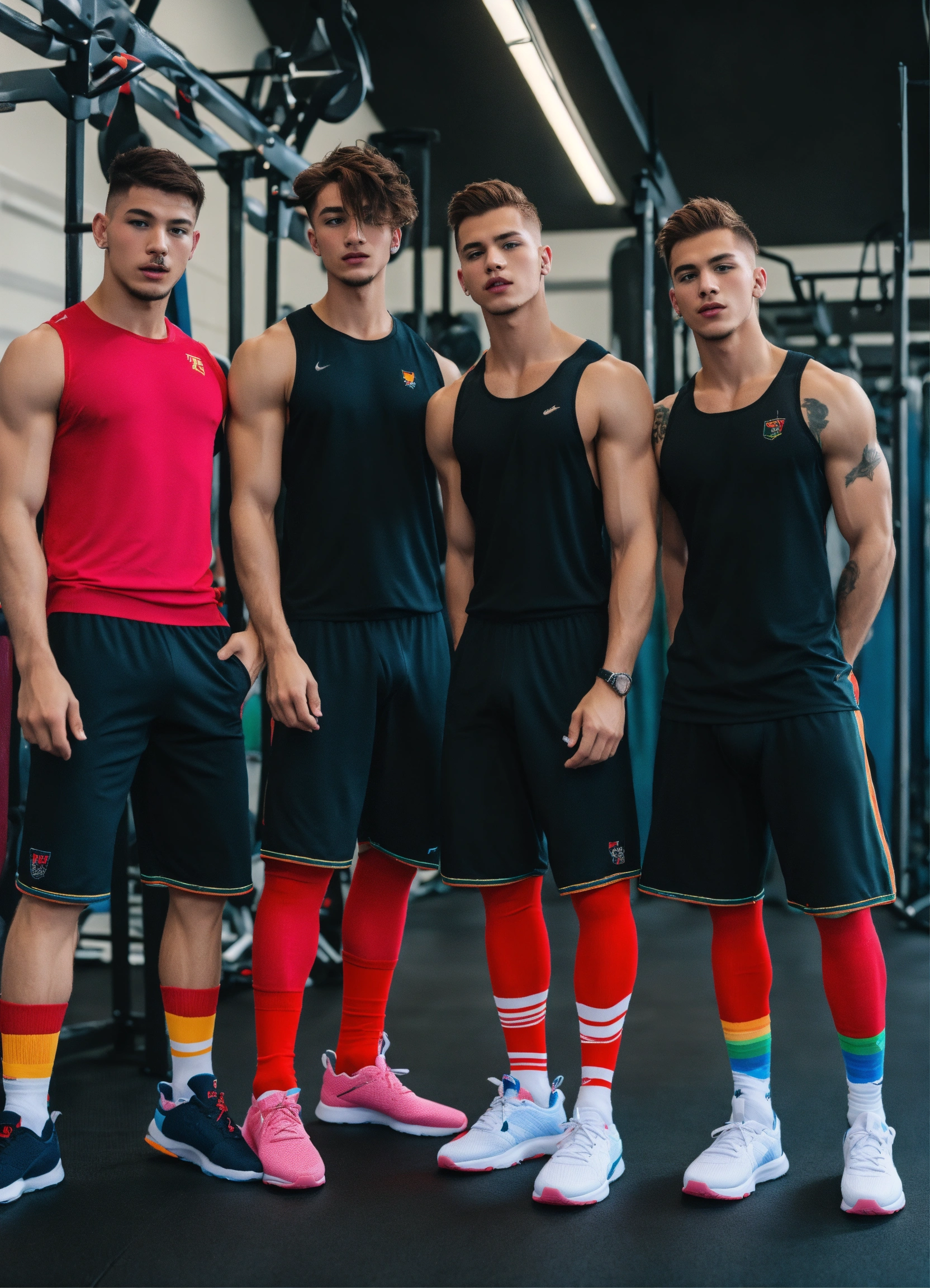 Lexica - Group of Skinny Guys smelling sneakers tik tok jocks, gay,  sniffing socks in the gym