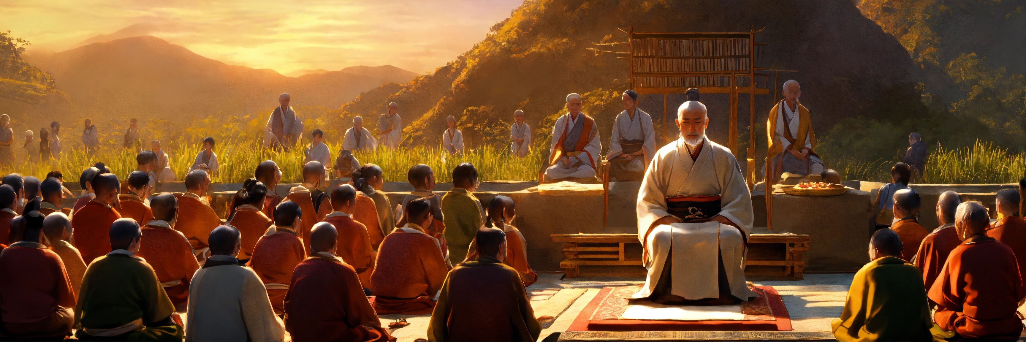 Lexica - Create an image of the Zen master preaching to a group of ...