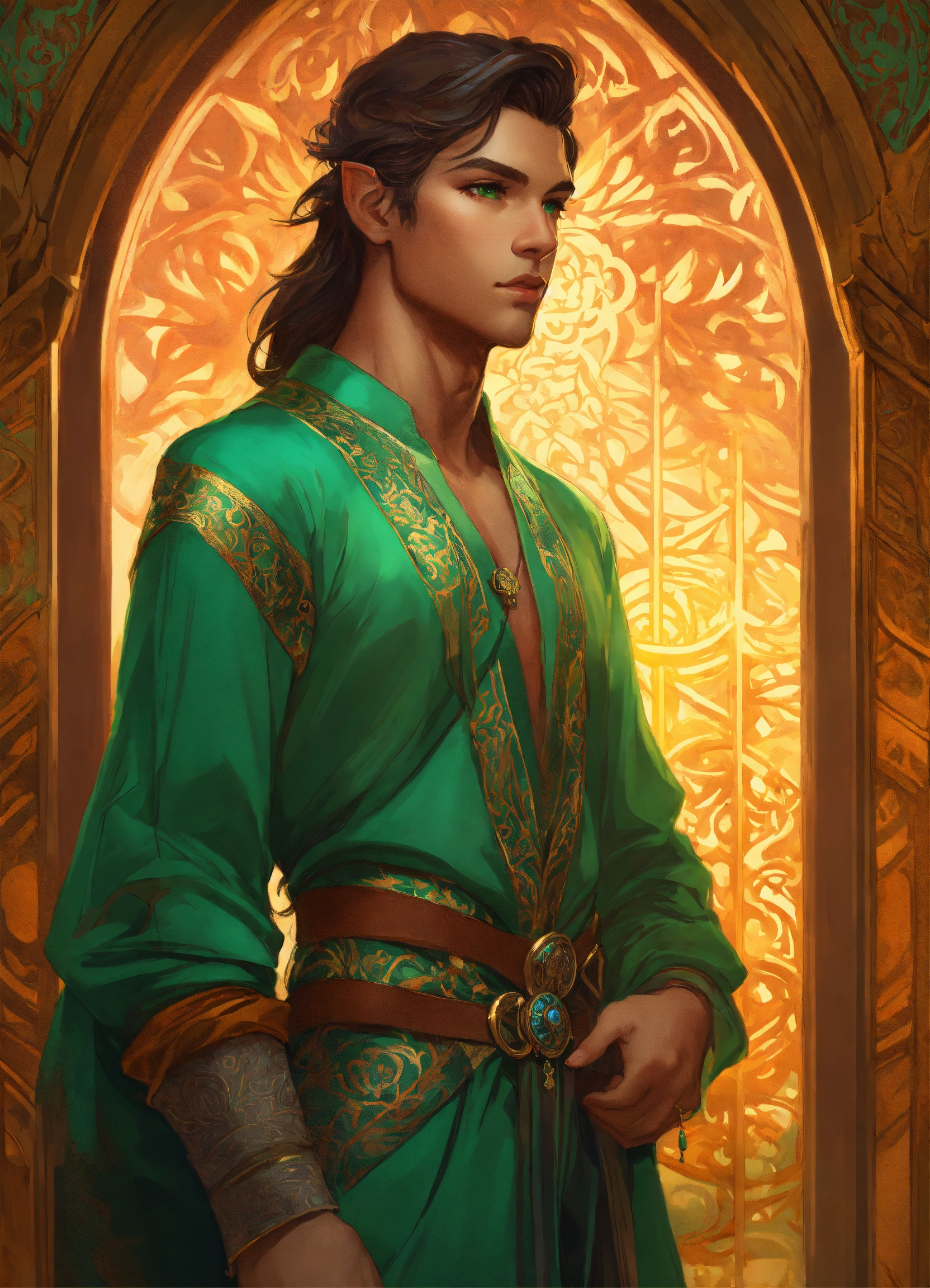 Lexica - Full body portrait of handsome persian elf male scout, high ...
