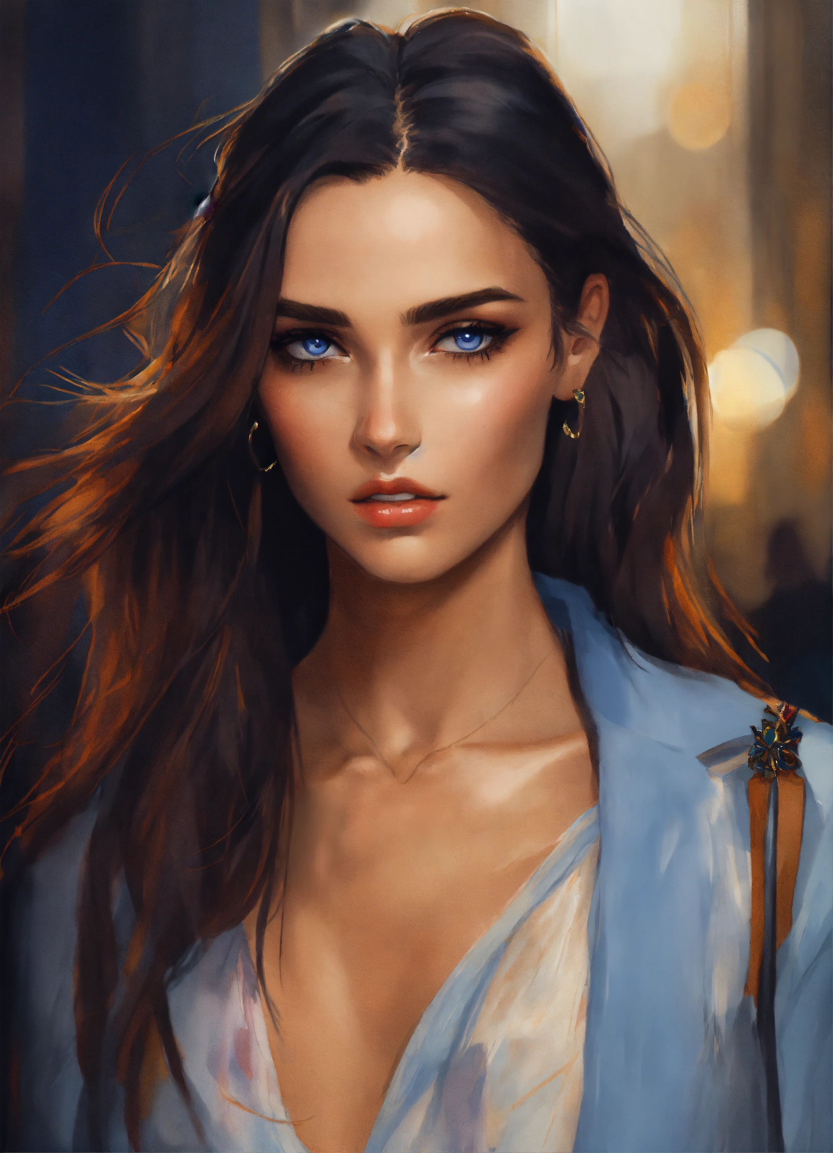 Lexica - Portrait draw a beautiful girl with dark hair, and indigo eyes ...