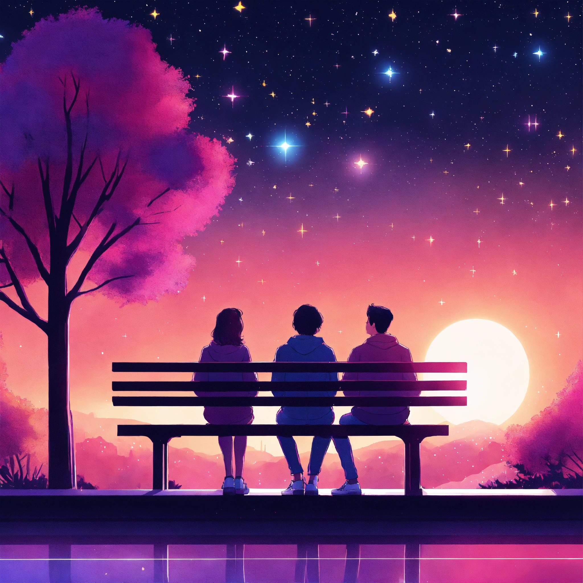 Lexica - Two friends sitting on a bench. sunshine and starlight cozy ...