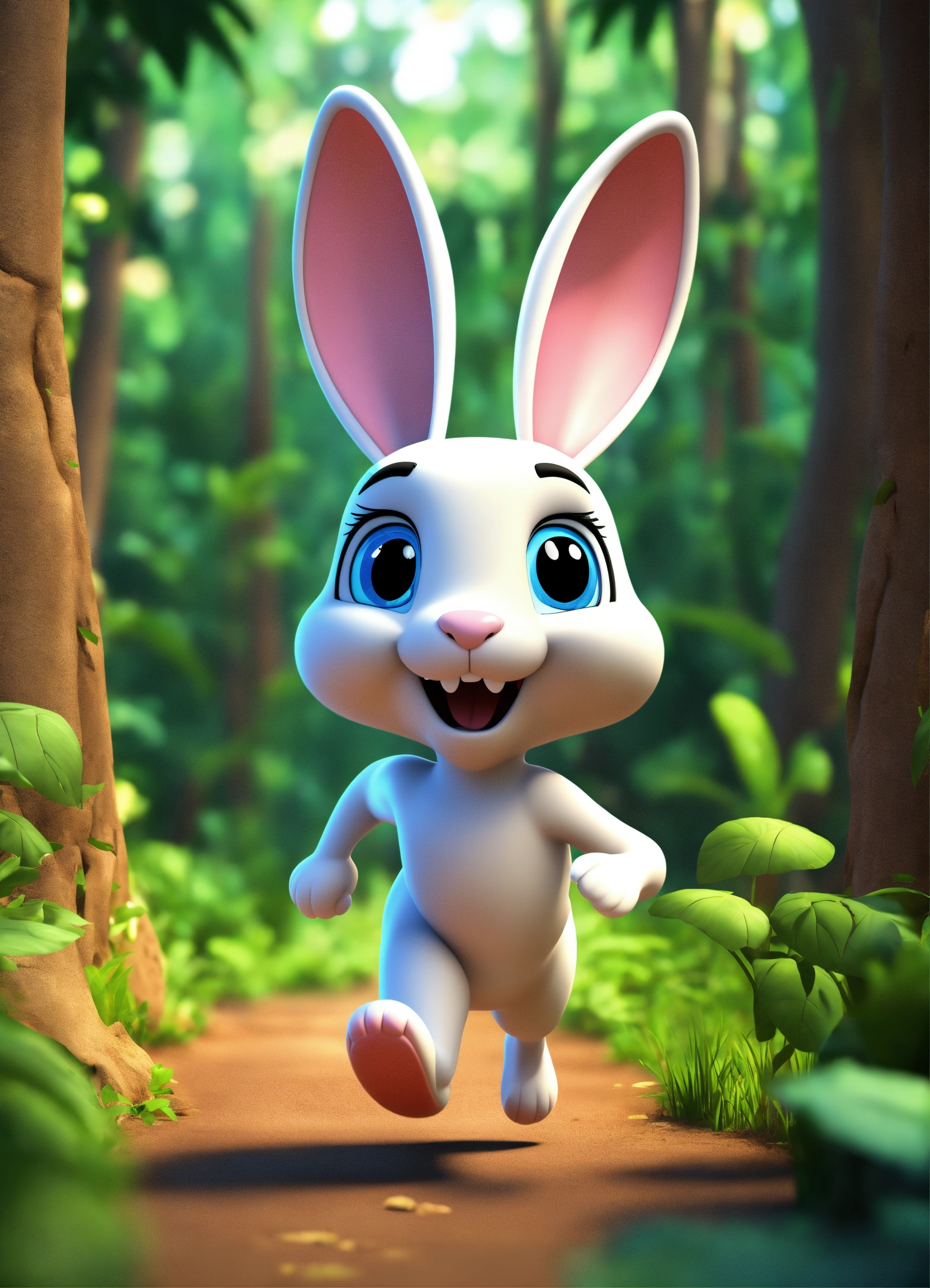 Lexica - 3d cartoon big slim rabbit running in jungle