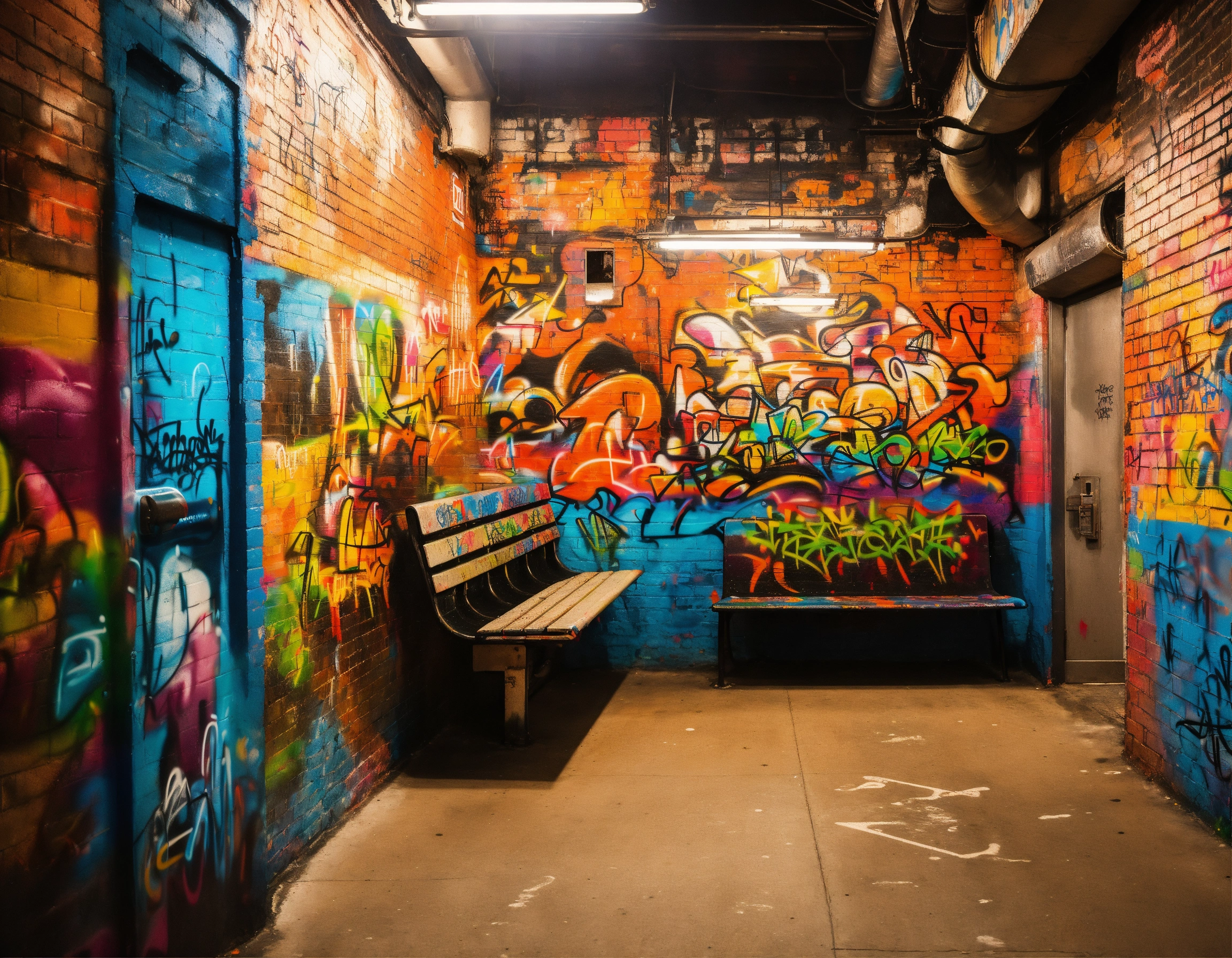 Lexica - Graffiti painted on a wall of a NY subway with street art on ...