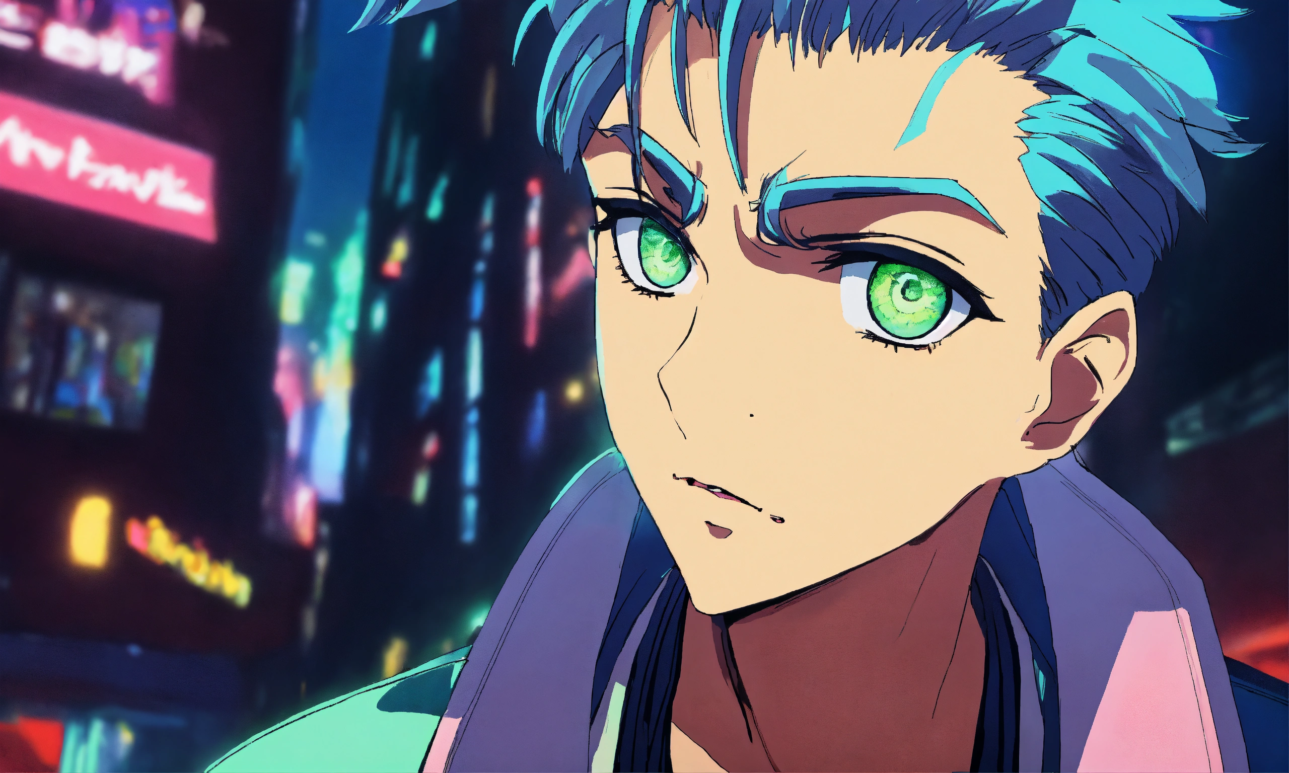 Lexica 80s Anime Style Closeup Of Mans Eyes Mouth Downtown Night