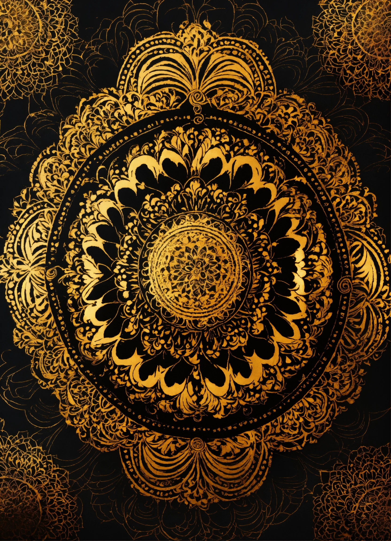 Lexica - Golden and black Mandala Art Background With Border Invitation ...