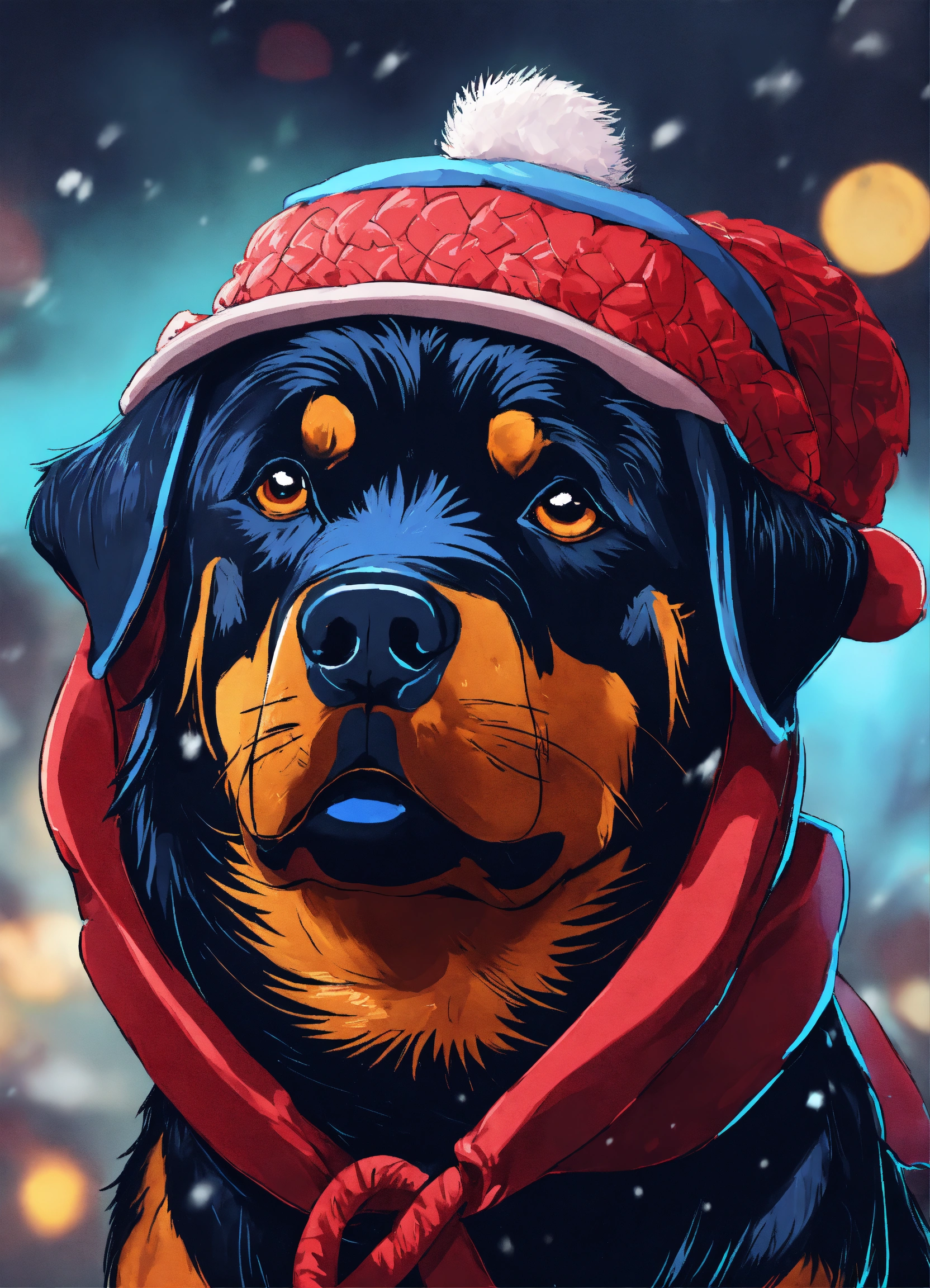 Lexica - Cool Rottweiler with a winter hat on growling art style 8k ...