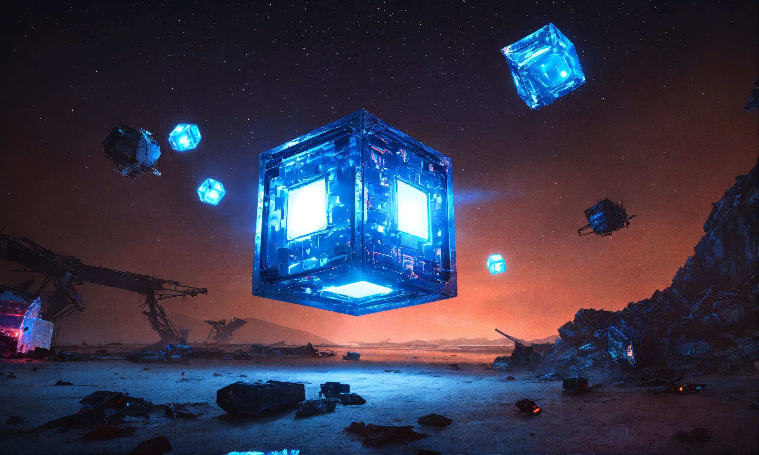 Lexica - Small flying floating silver cube with 2 lights on front for ...
