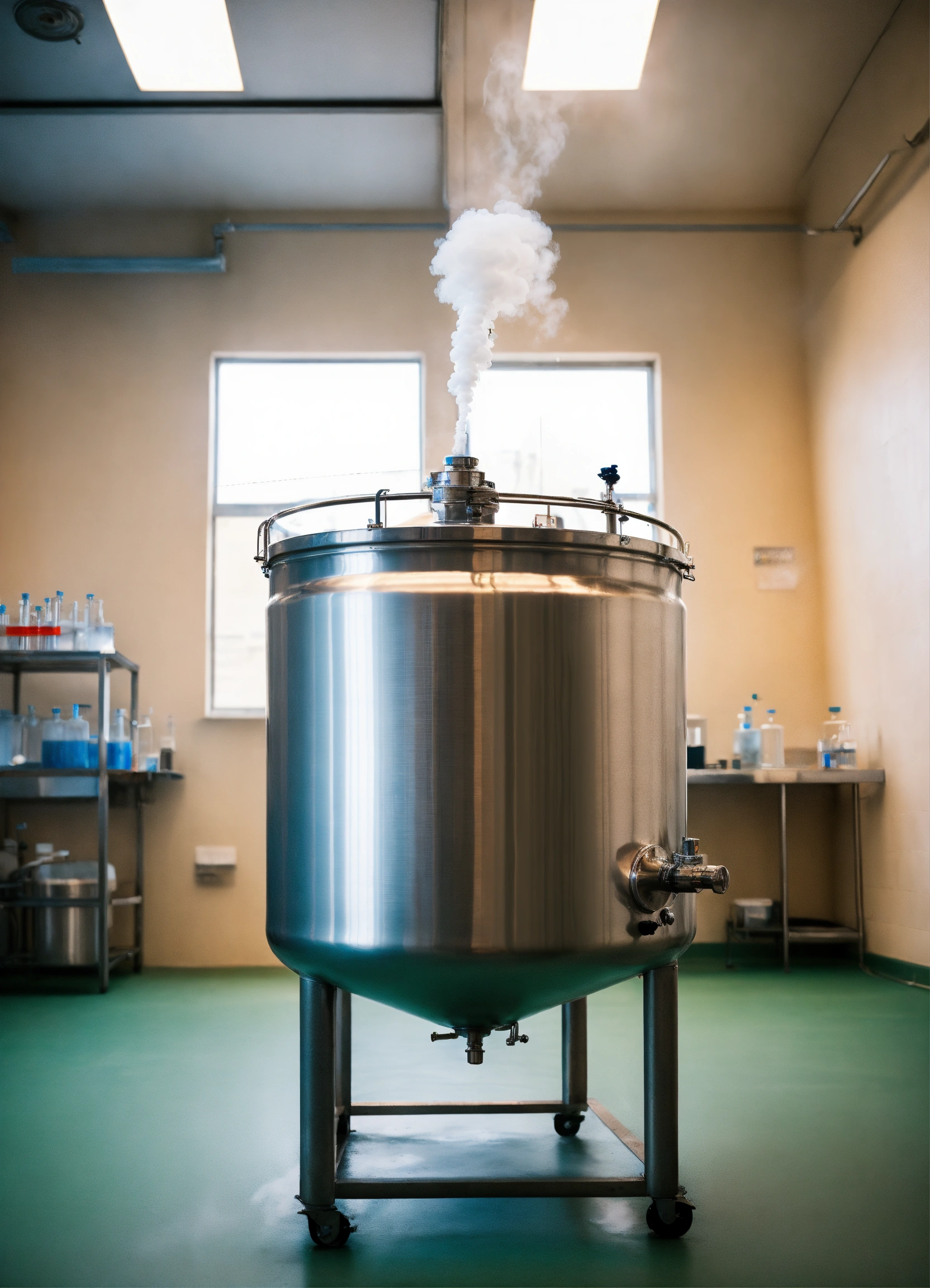 Lexica Steaming Stainless Steel Tank With Open Lid Filled With Liquid Nitrogen Sterile