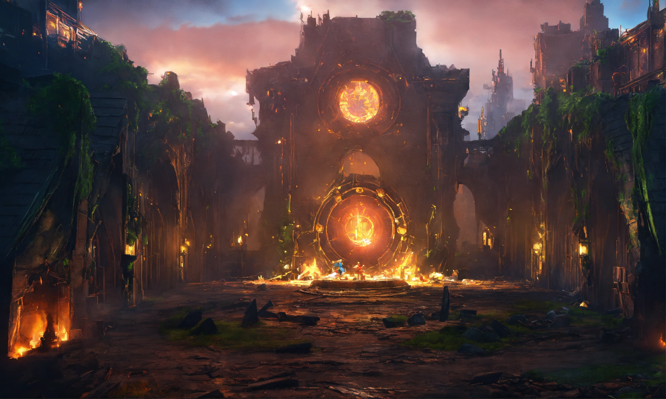 Lexica - Destroyed elf fanatsy city with destroey portal in the middle