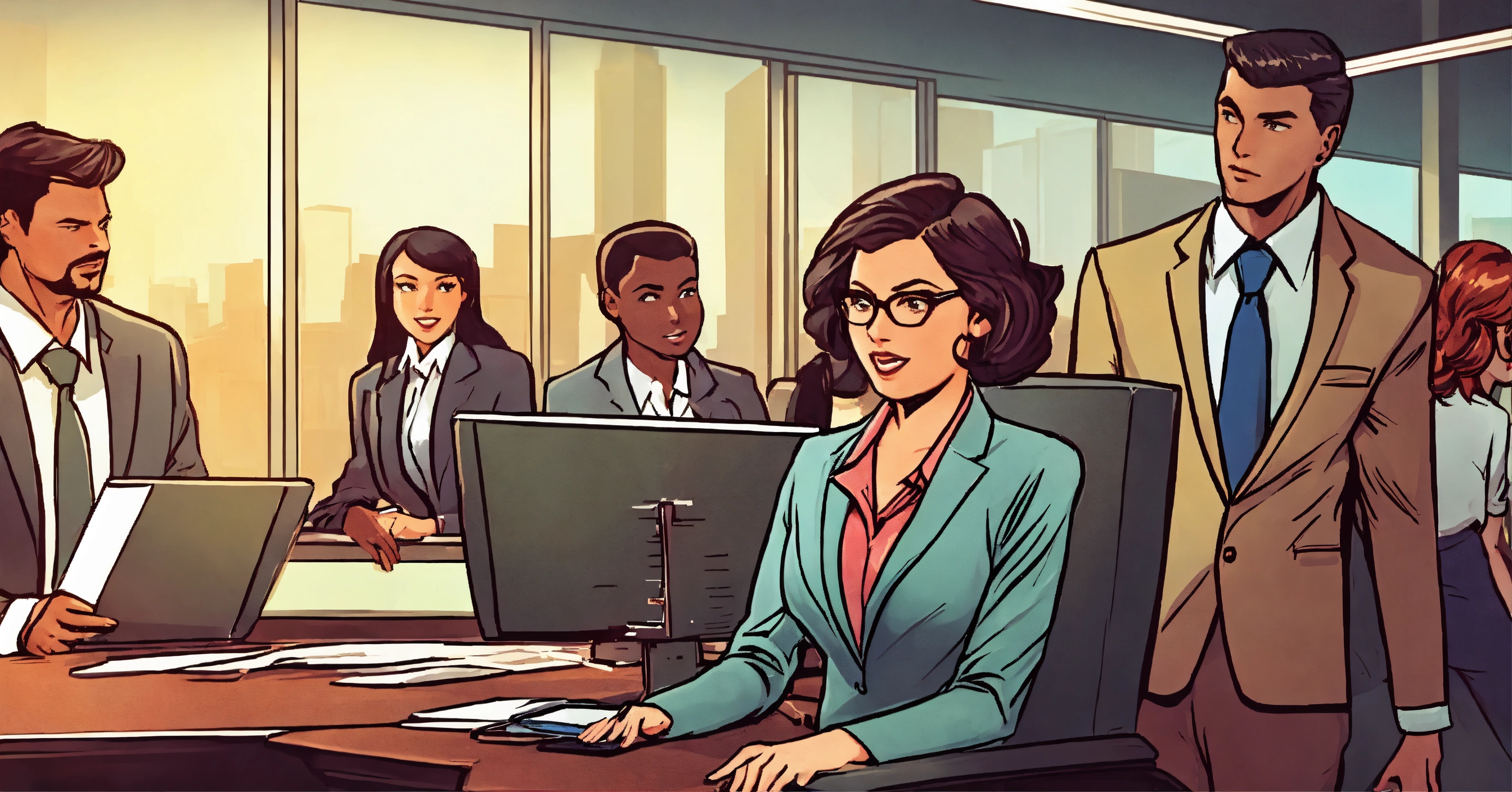 Lexica - Boss woman confidently leading a team of office workers ...