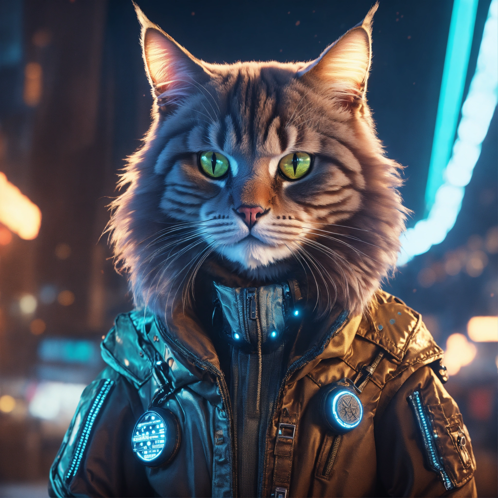 Lexica - A brutal siberian cat wearing cyber jacket, frostpunk, retro ...
