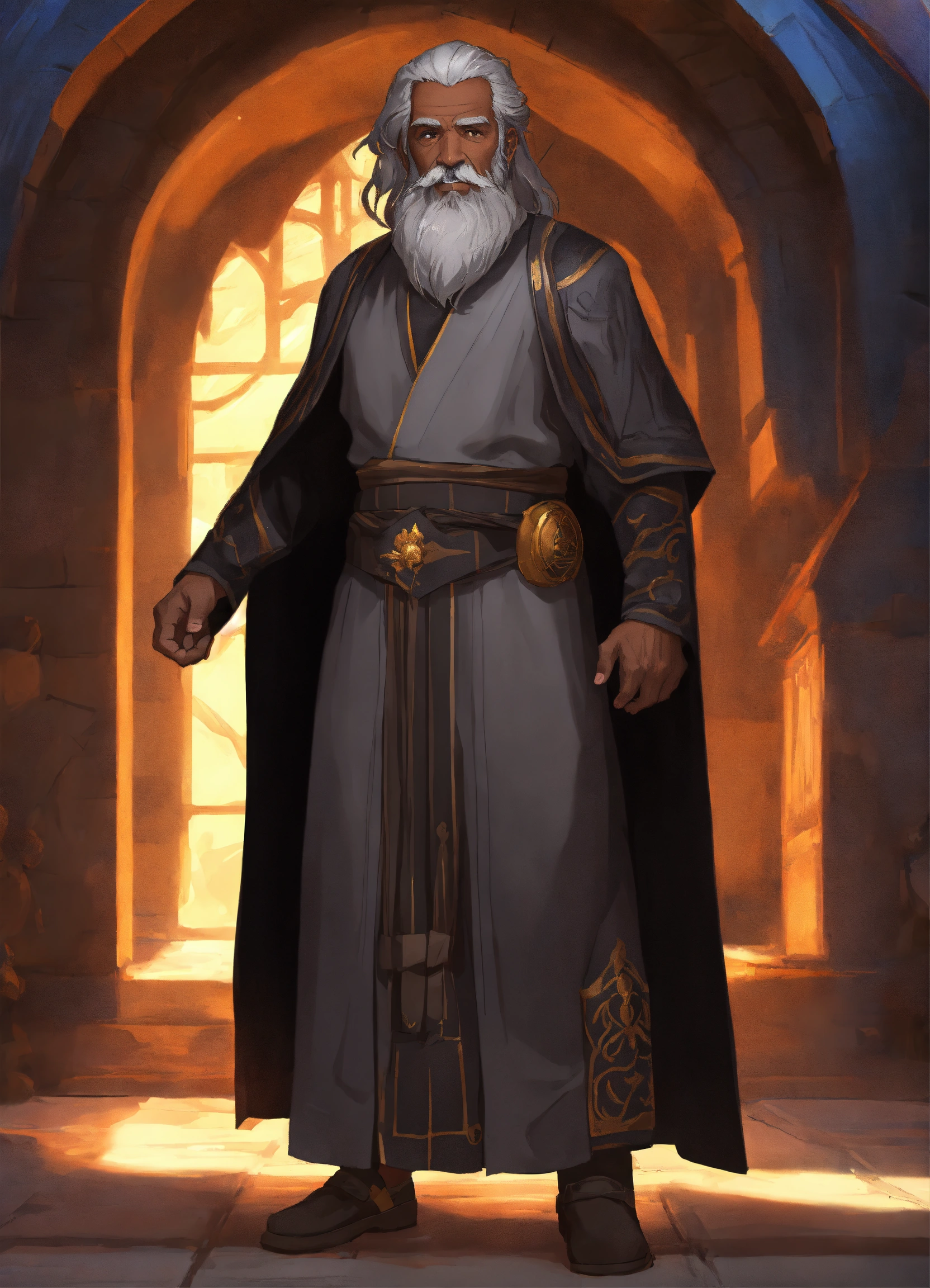 Lexica - Old man wearing gray and black monastic robes, gray shirt hair ...