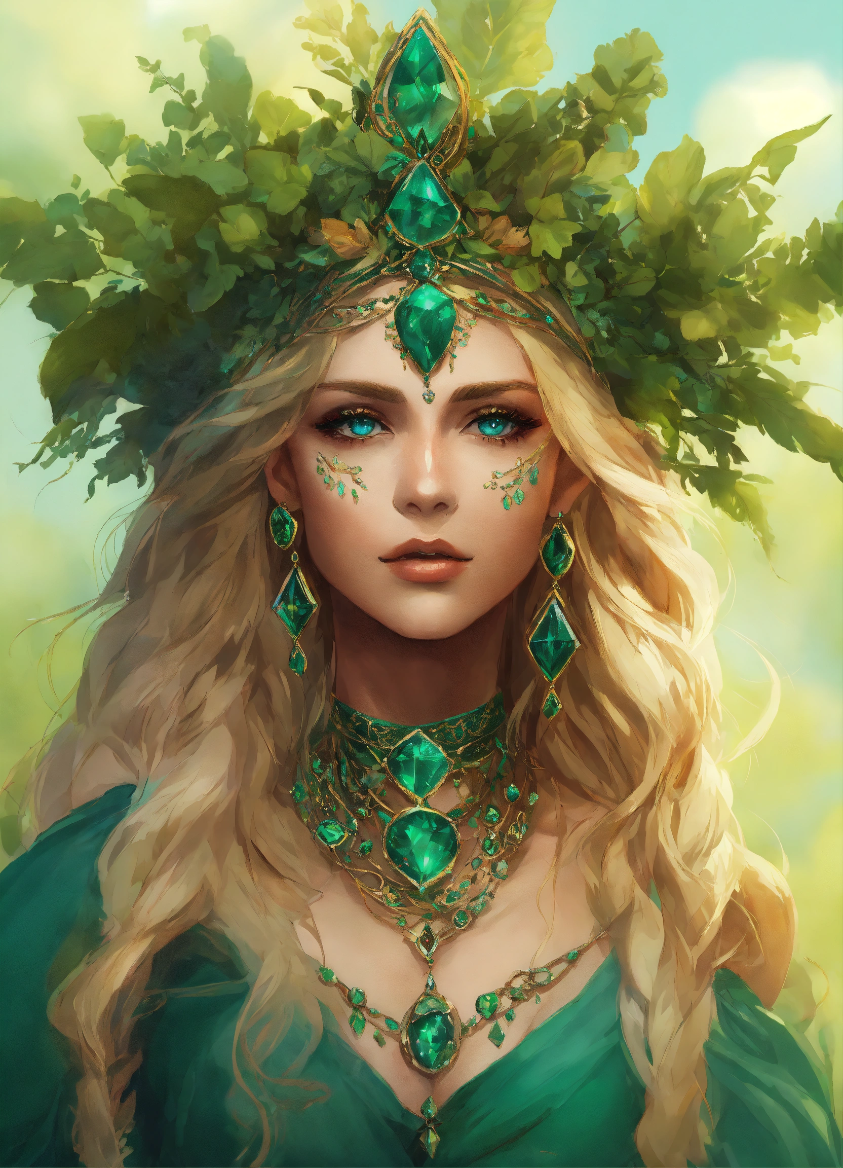 Lexica - A woman tree witch queen, blonde hair, blue green eyes ...