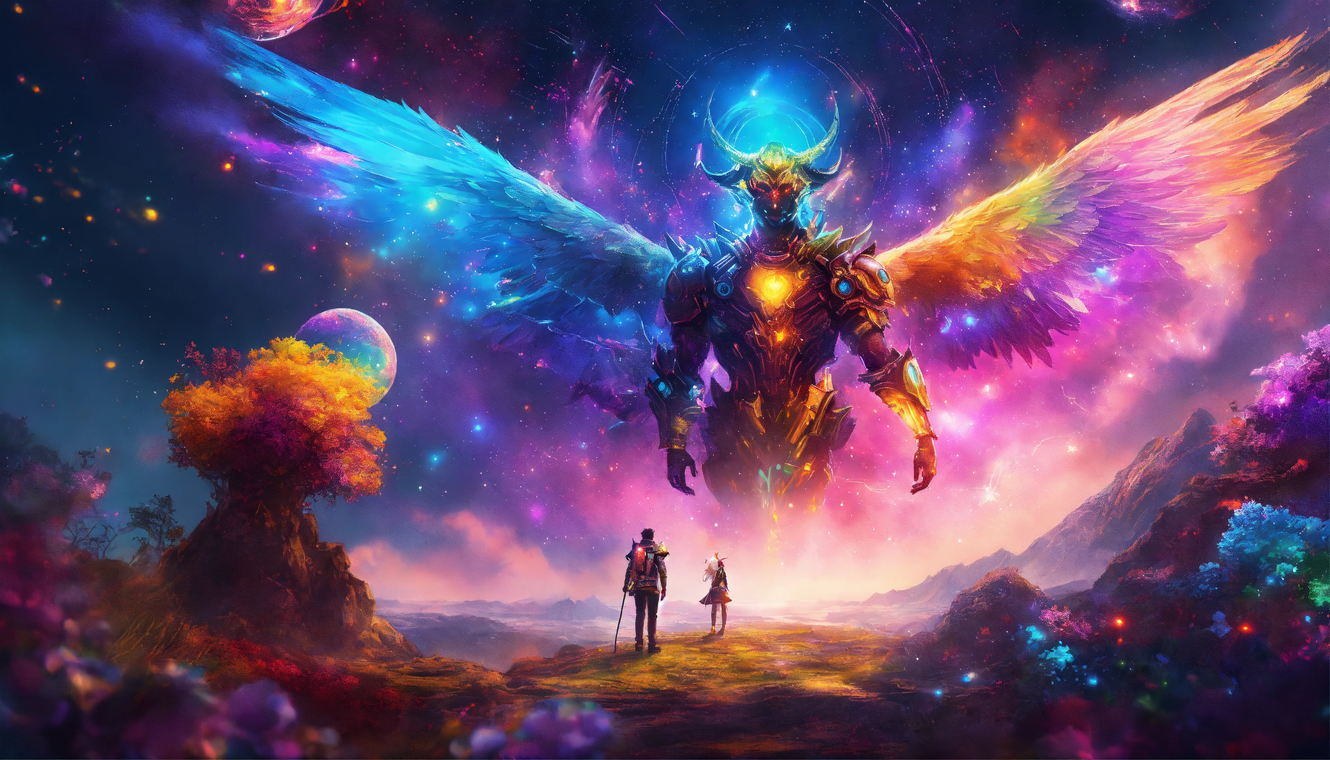 Lexica - Cyberpunk digital painting of a demon and an angel fighting ...