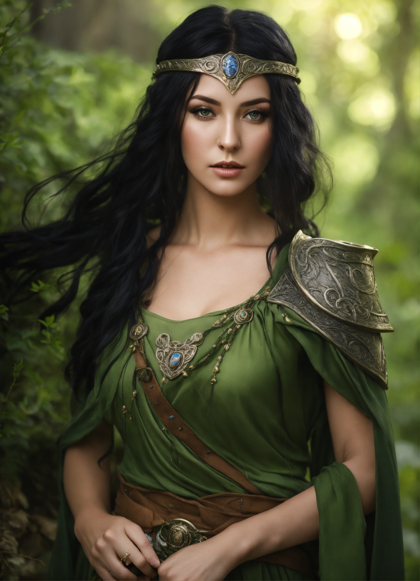 Lexica - Beautiful elven female druid with black hair and grey eyes