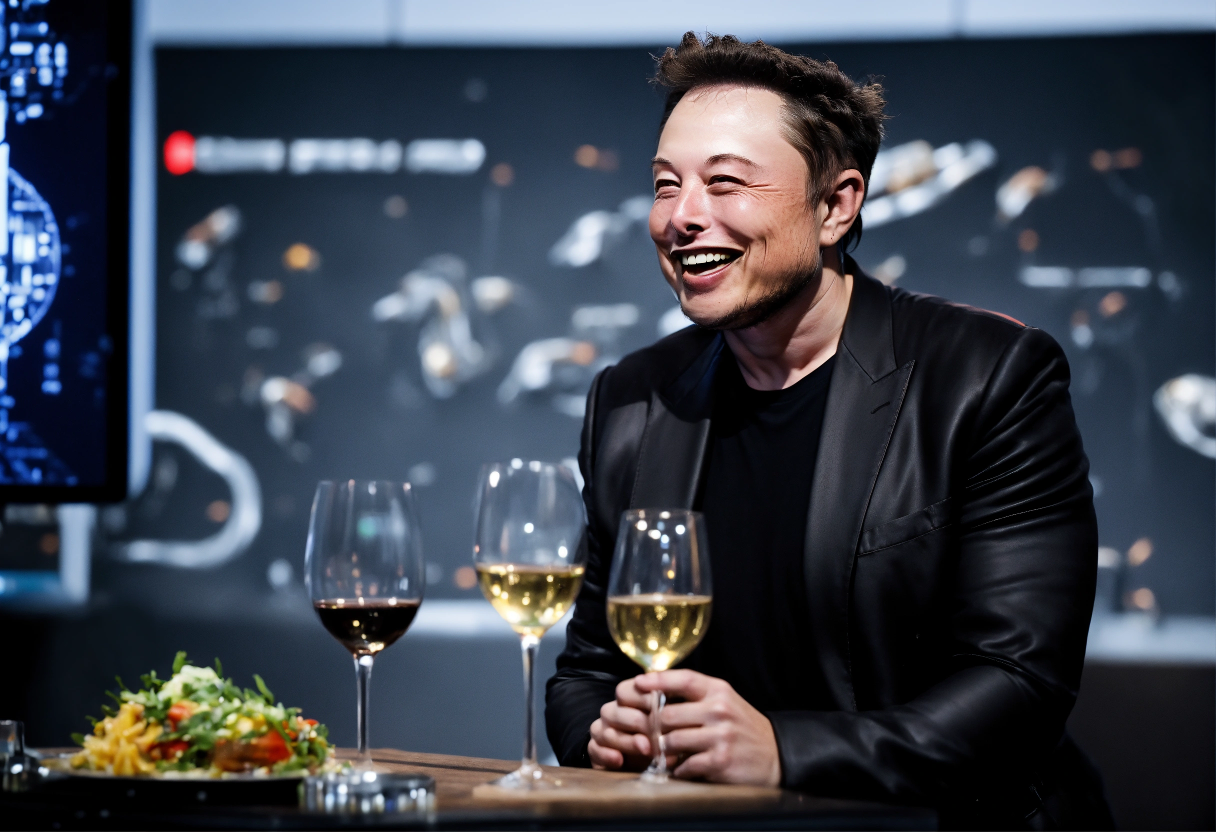 Lexica - Elon musk laughing while making a toast with an AI robot
