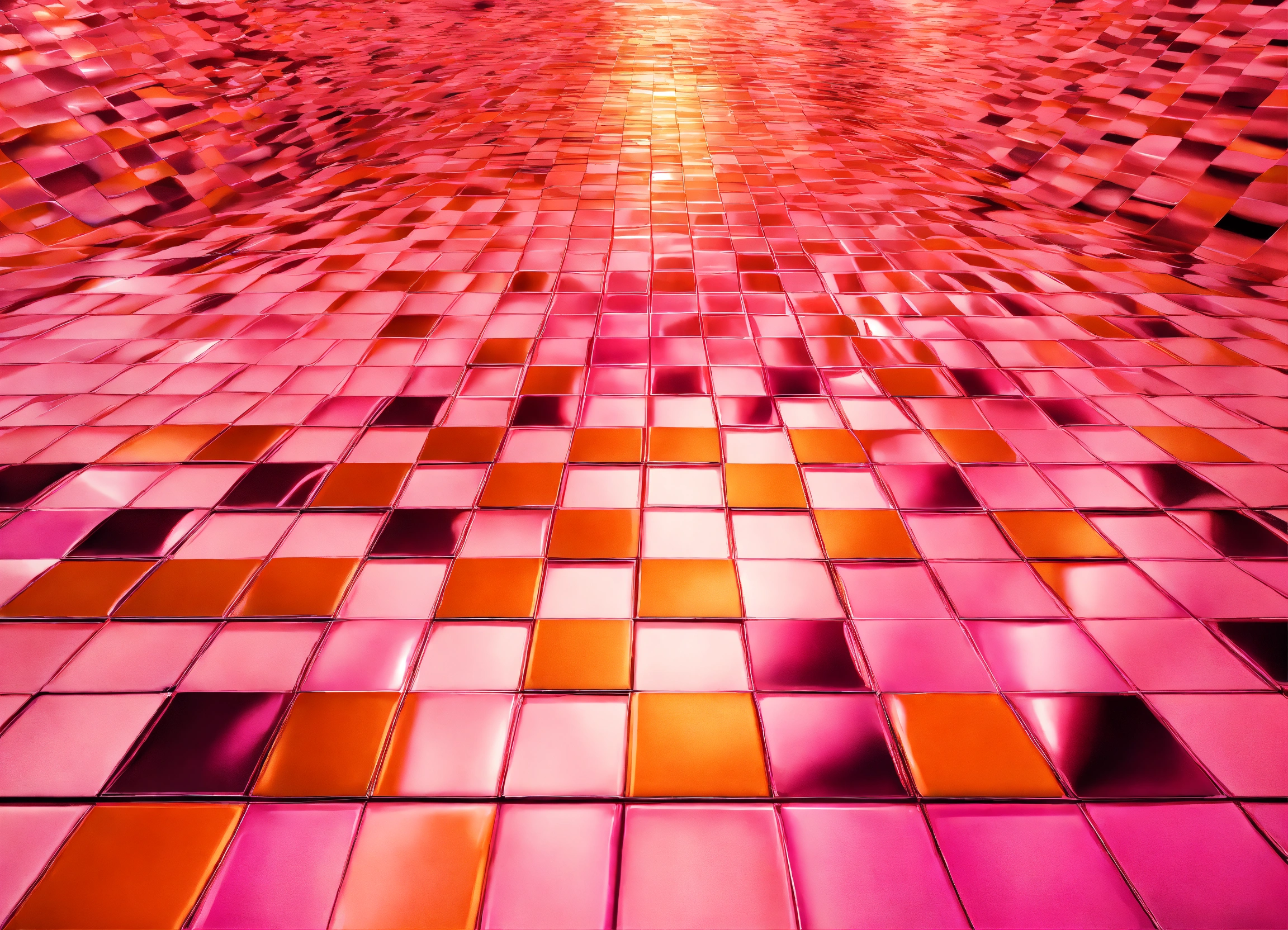 Lexica - Shiny metallic pink and orange large checkerboard pattern ...