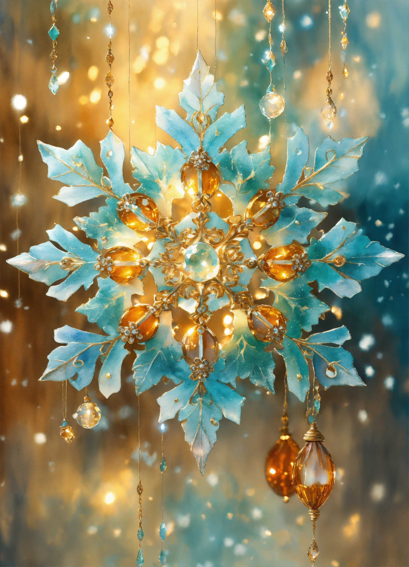 Lexica - Closeup of a sparkling snowflake, with lights and jewels and ...