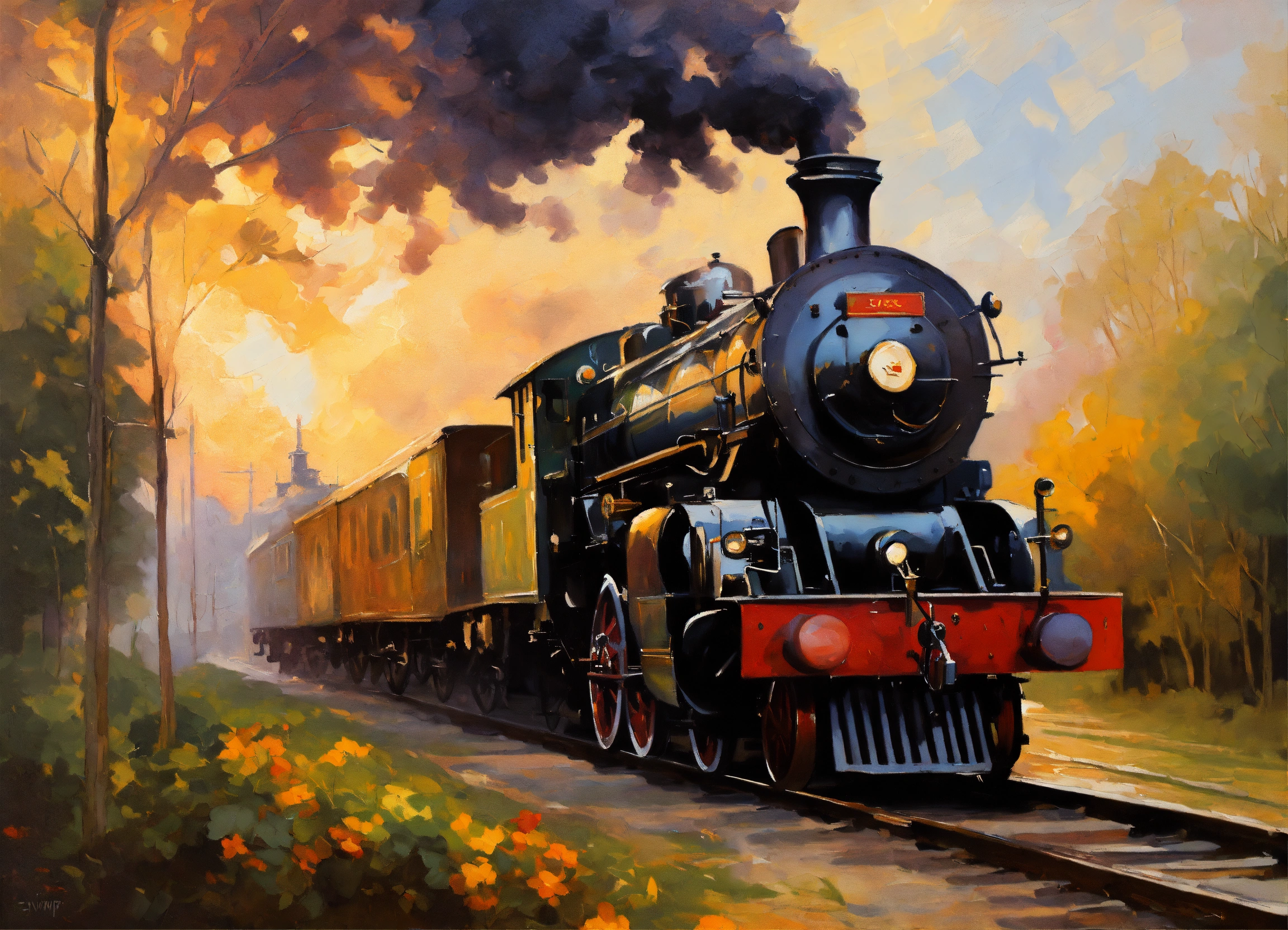 Lexica - Create a painting of an steam locomotive, painting by Evgeny ...
