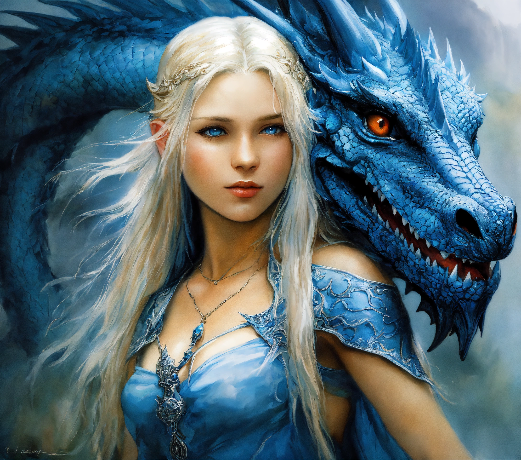Lexica - Painting of a magnificent blue dragon with a 15 year old ...