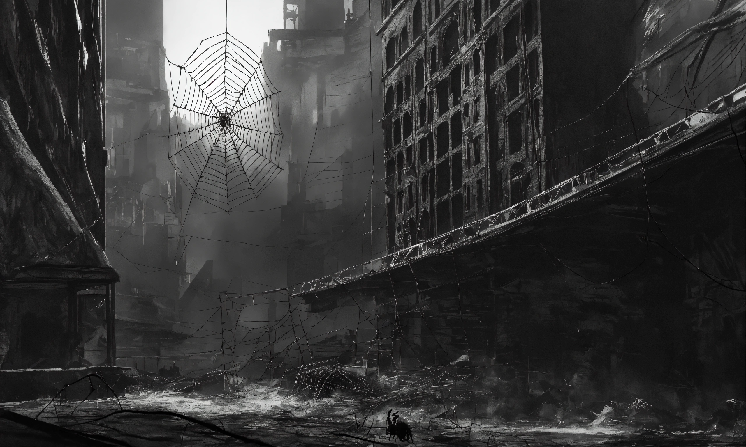 Lexica - A black and white illustration of an evil building, massive ...