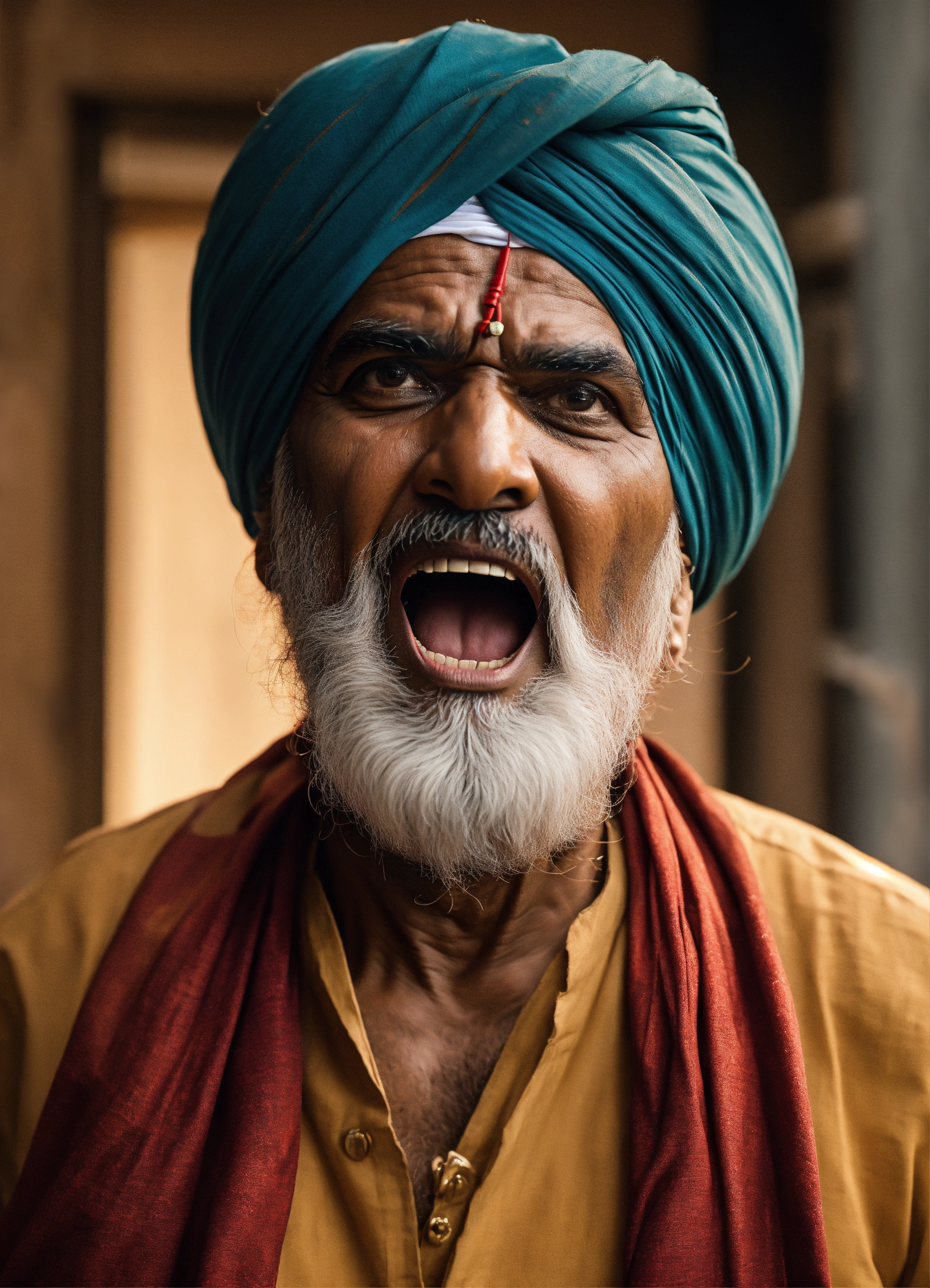 Lexica - A 60 year old indian man wearing turban, yelling. Whole body ...