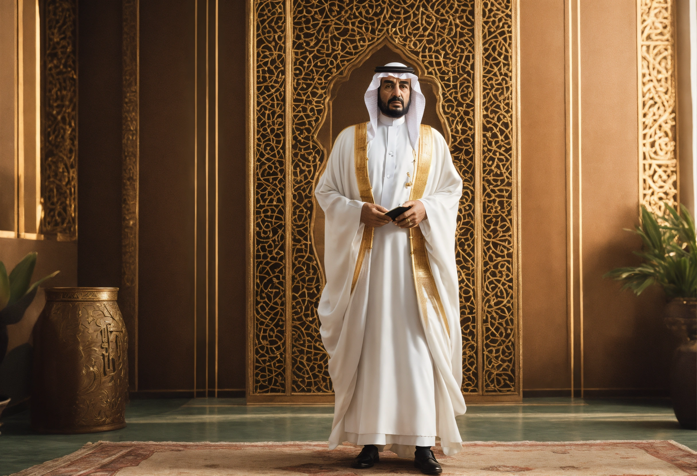 Lexica - Saudi old king, traditional costume, standing, looking left ...