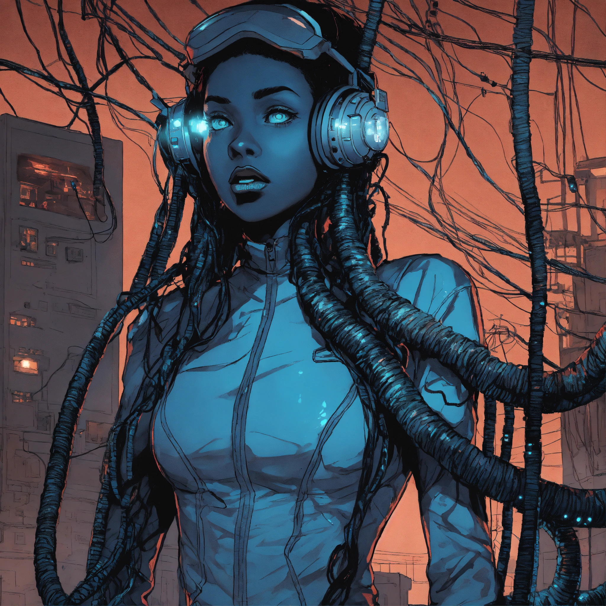 Lexica - Illustrate a dystopian comic where humans are plugged into an ...