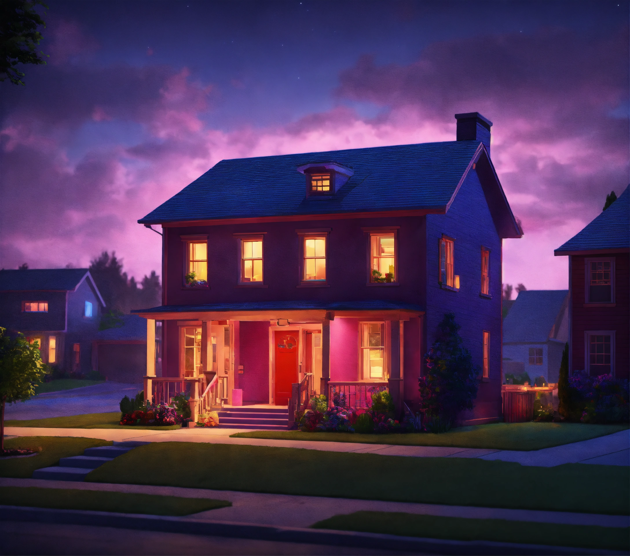 Lexica - CGI! Pixar 80's style neighborhood homes. house party. red ...