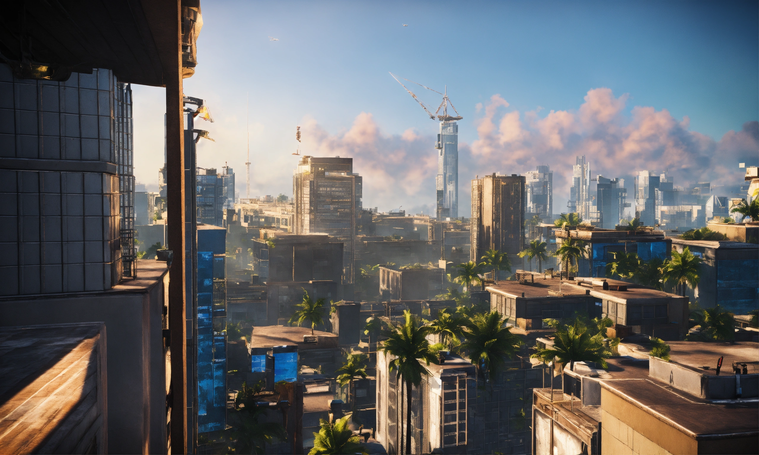 Lexica - Skyscraper rooftop, call of duty, blue sky, bright
