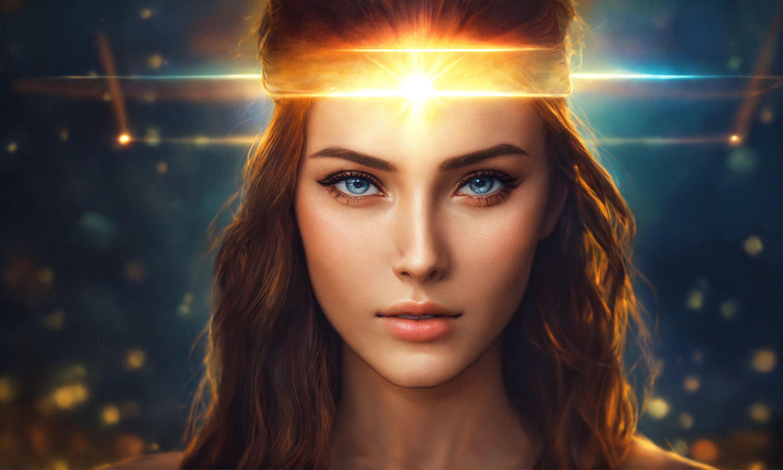 Lexica - A realistic beautiful woman with a bright light in her forehead