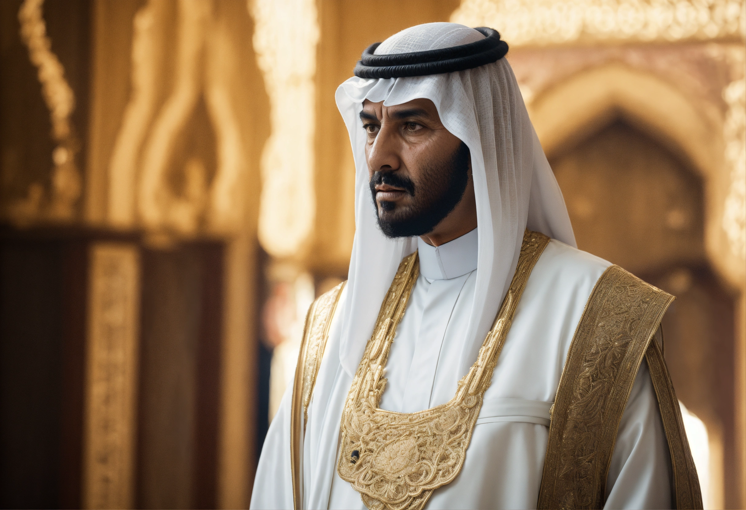 Lexica - Saudi old king, traditional costume, standing, looking side ...