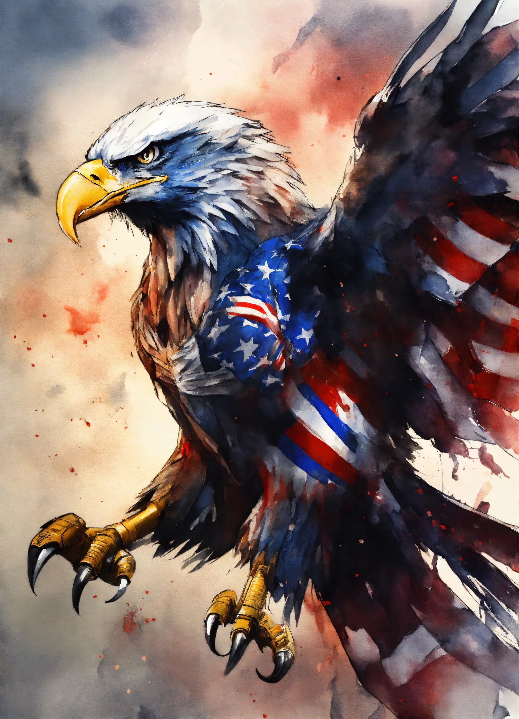 Lexica - Angry American flag eagle flying in brutal terminator costume ...