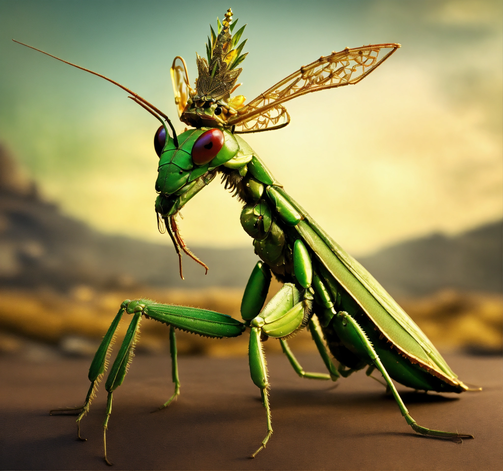 Lexica - Ominous Praying Mantis wearing an elaborate crown, symbolic ...