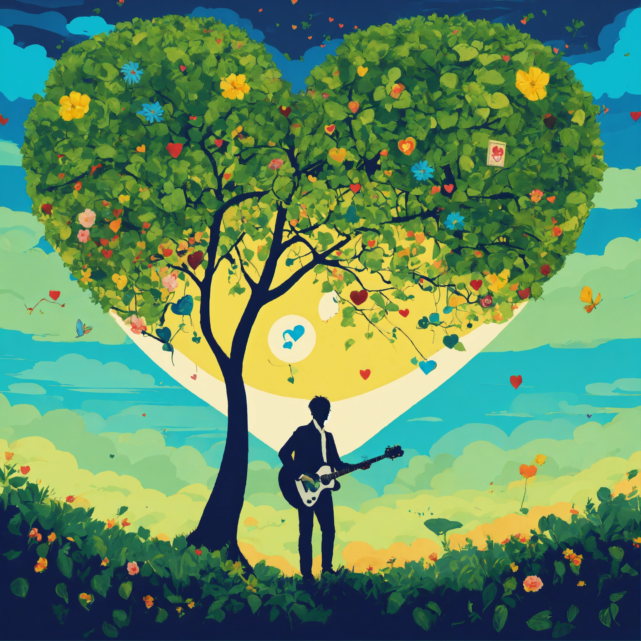 Lexica - Musician playing a guitar with a heart shaped hole. There are ...