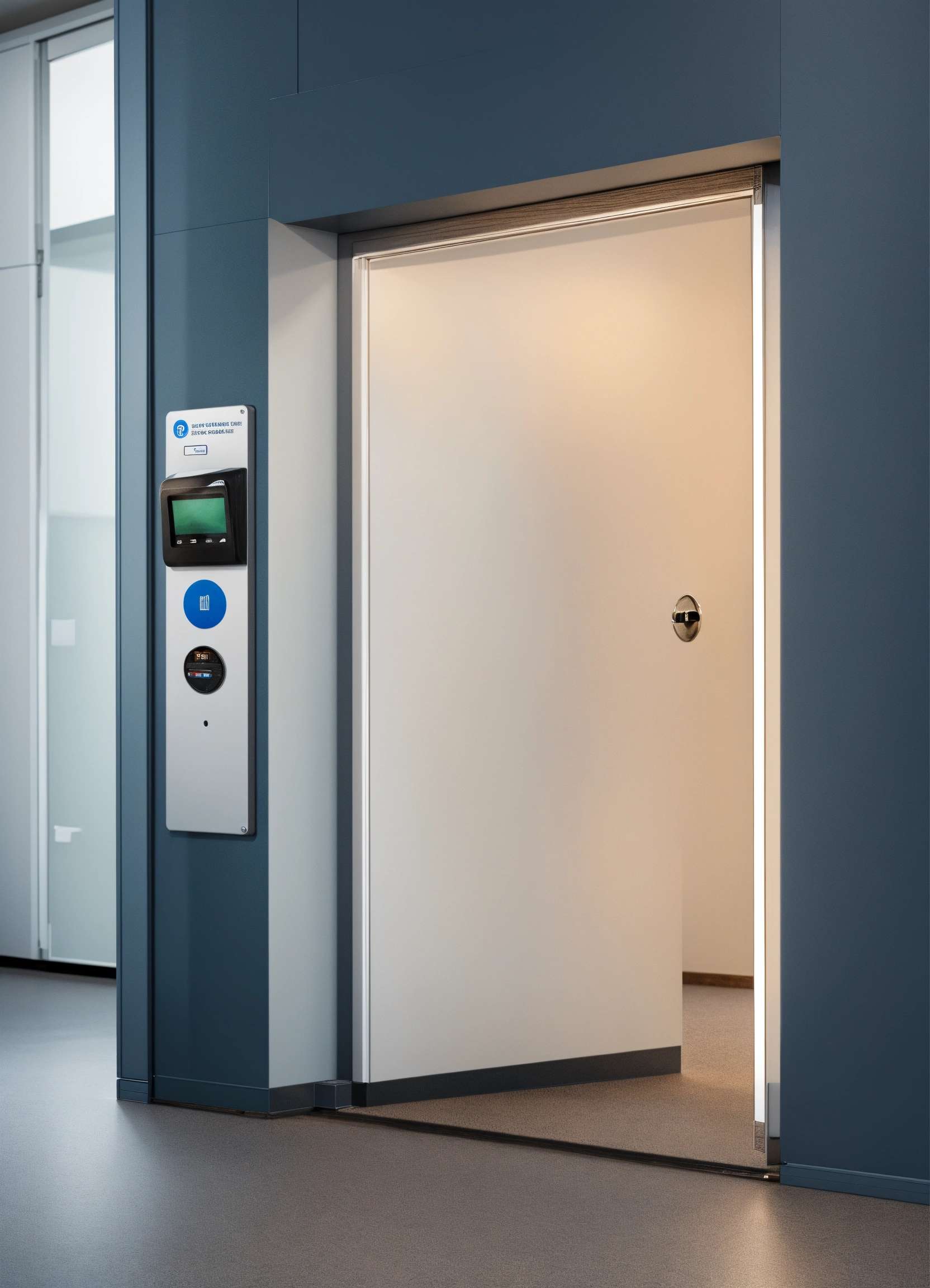 Lexica - A secure door. The wall is flat and plain, with a uniform ...