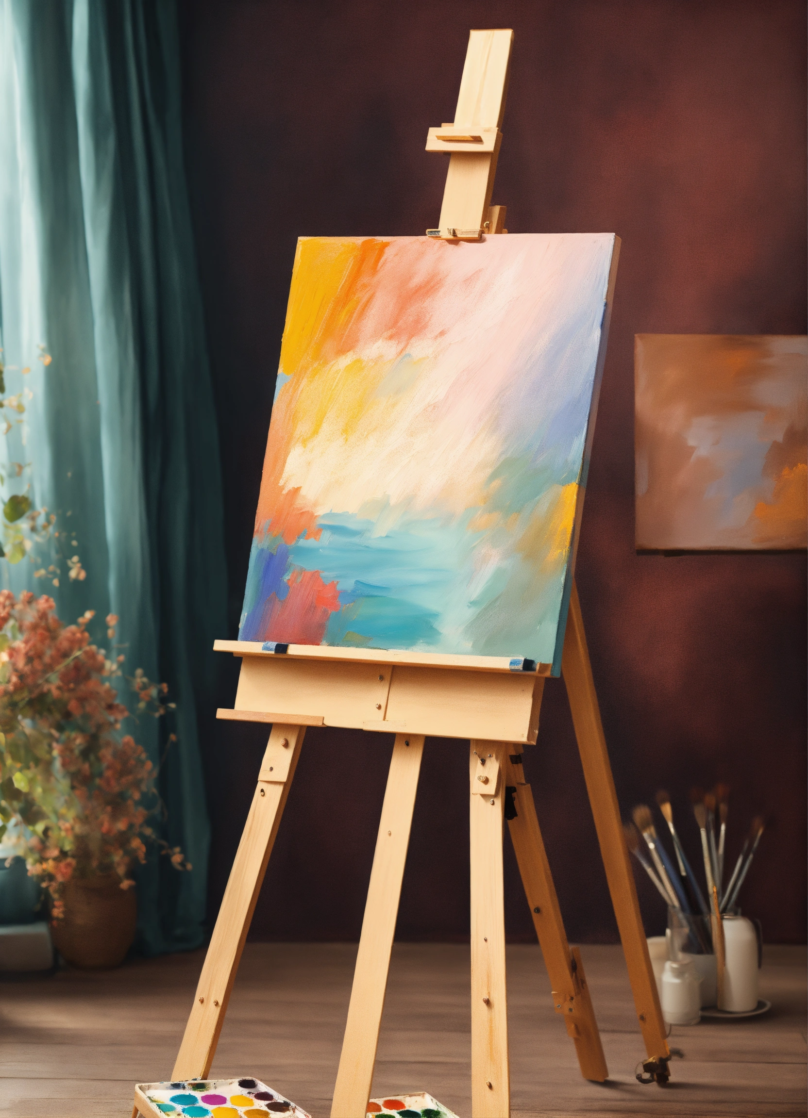 Lexica - Easel with color palette. Dreamy painting style.