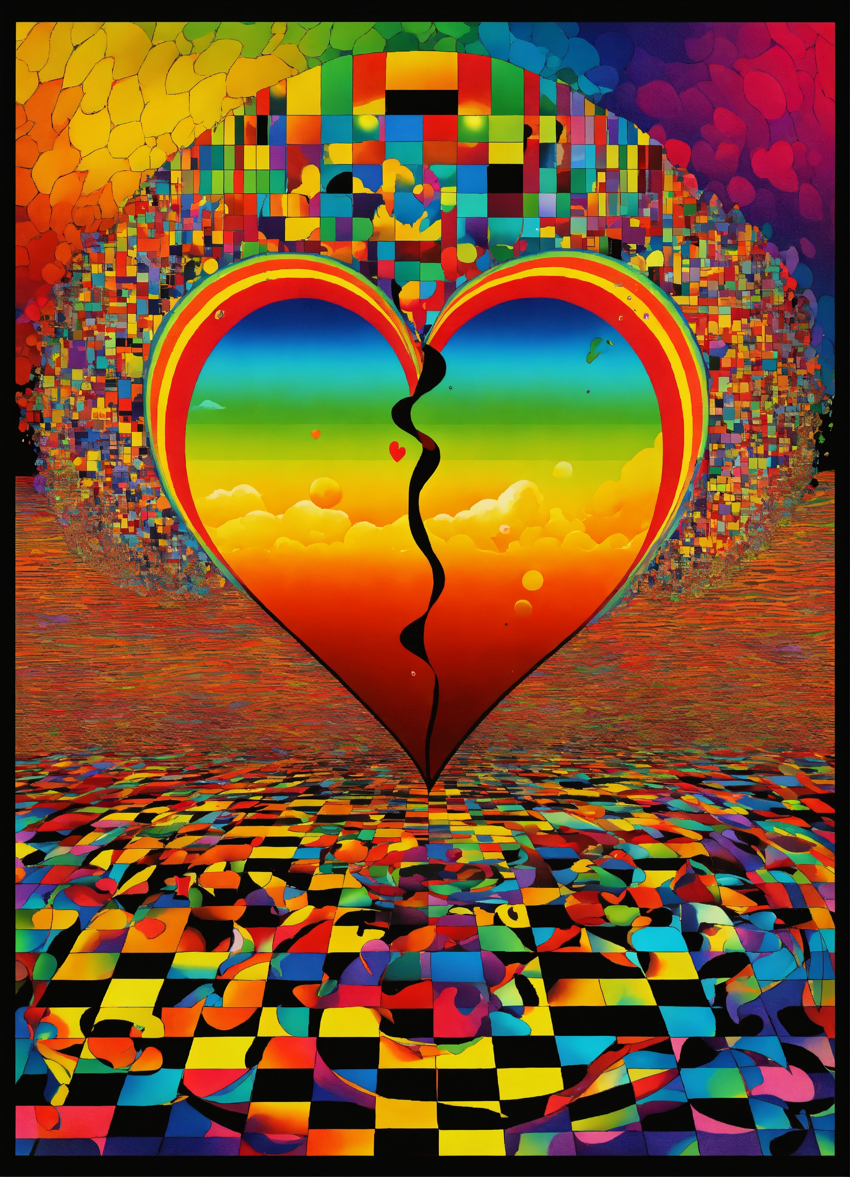 Lexica - Big love heart merging into sun japanese vintage poster ...