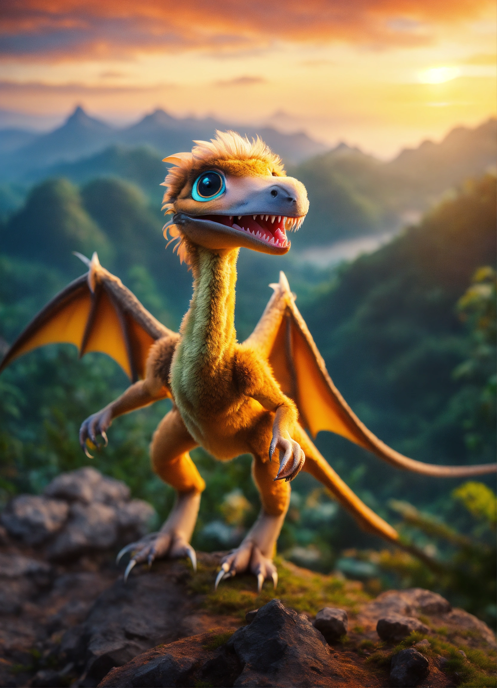 Lexica - An adorable and fluffy baby pterosaur dinosaur with big color ...