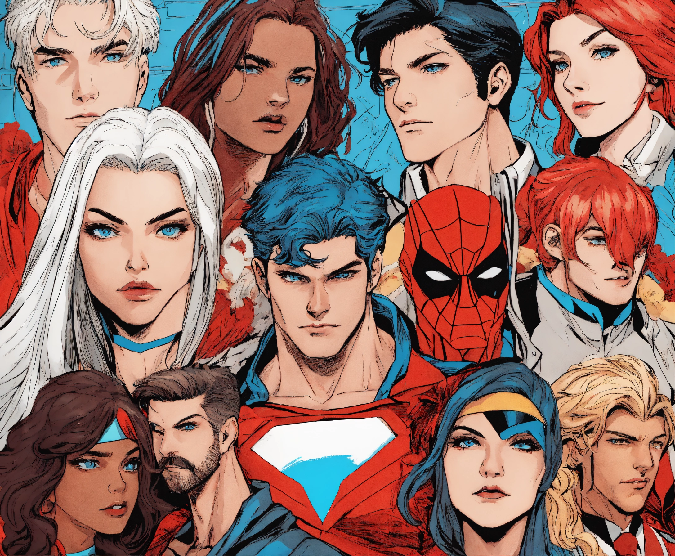Lexica - Ten people with loving eyes . Comic book style, color white ...