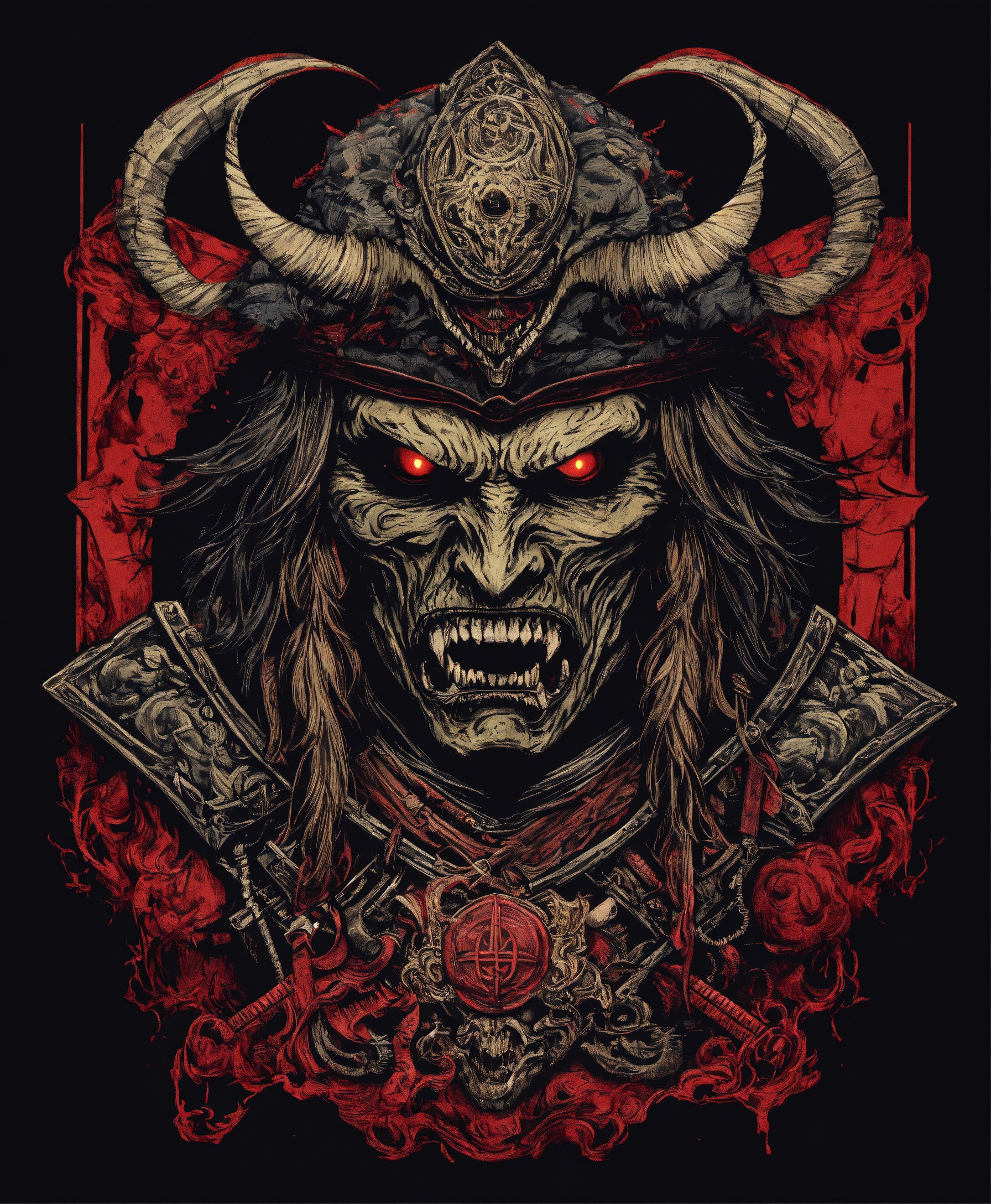 Lexica - Satanic symbols, angry zombie samurai face, crow, strange ...