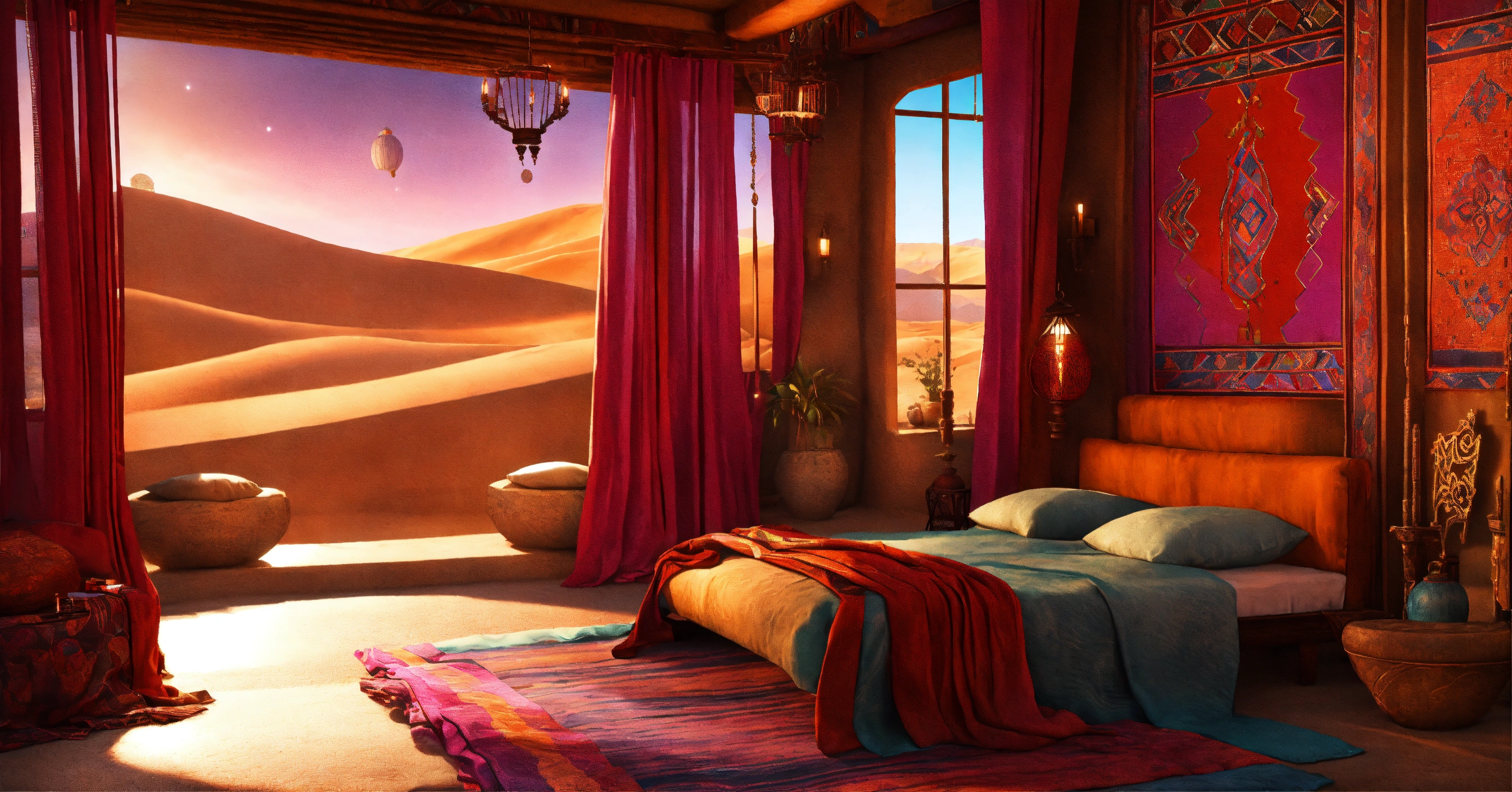 Lexica - Concept art of a large desert home bedroom, jakku, desert, hut ...