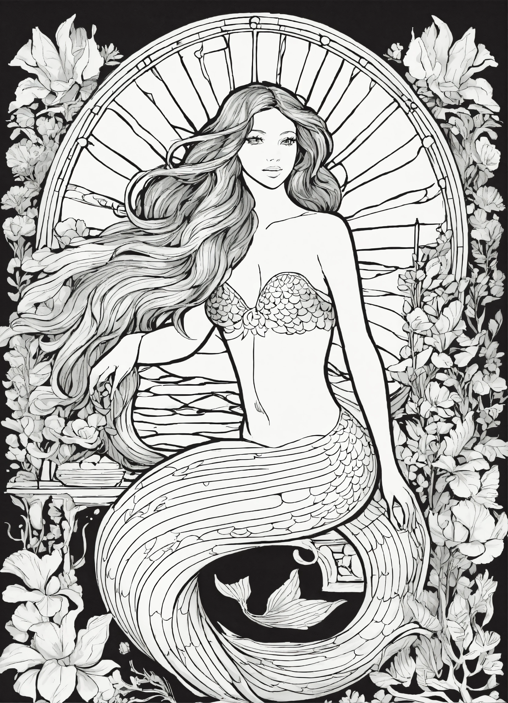 Lexica - Create an intricate and captivating uncolored mermaid ...