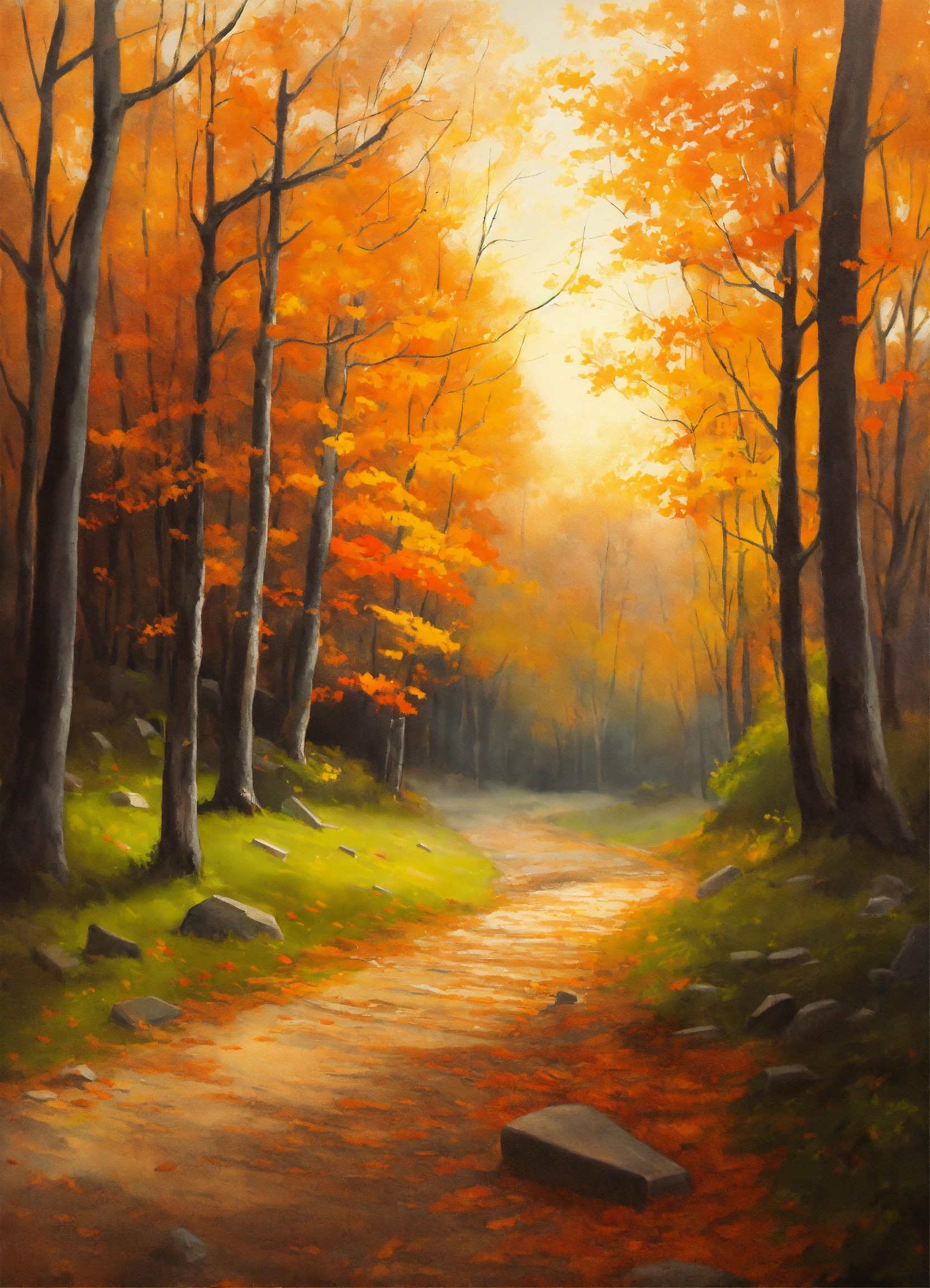 Lexica - Create a painting of a haunting forest scene with a dirt road ...