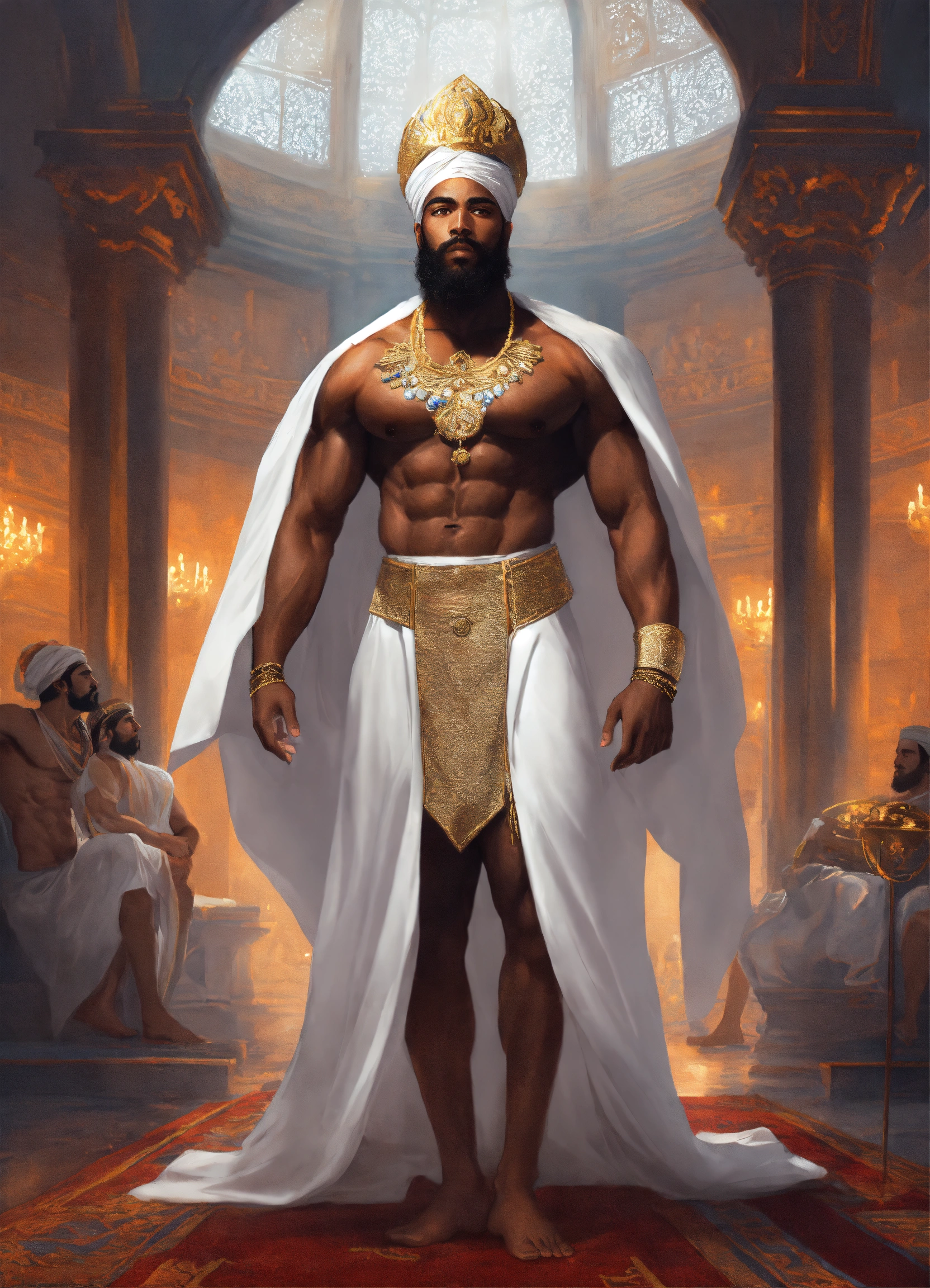 Lexica - A black god king in white turban, in beautiful sheer and white ...