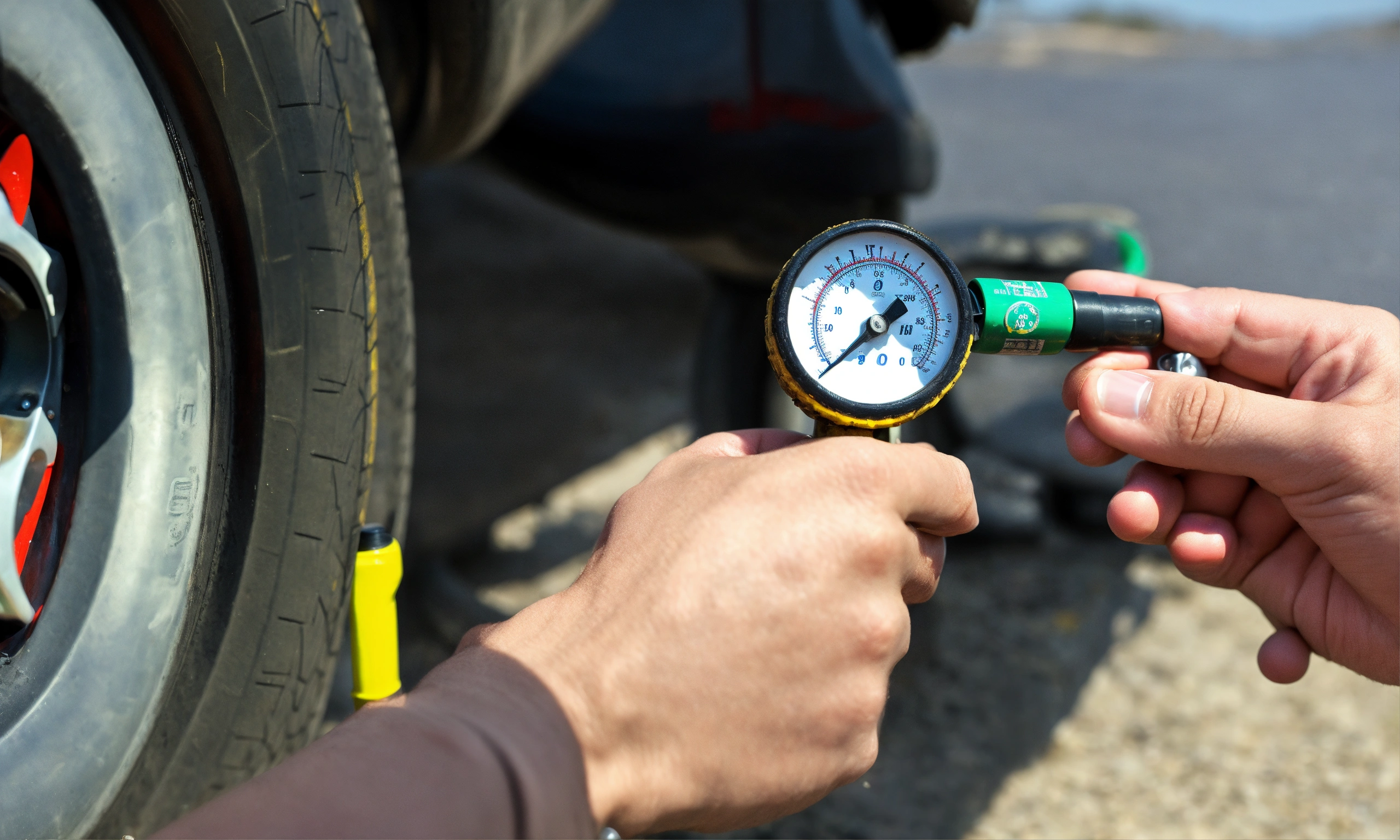 Lexica - Tyre pressure check with a tire pressure gauge.