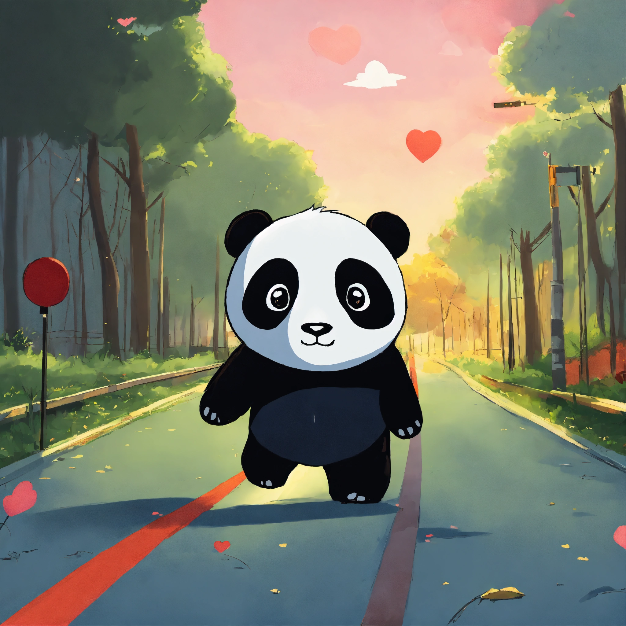 Lexica - Drawing of a panda, who is in love and is walking backwards in ...